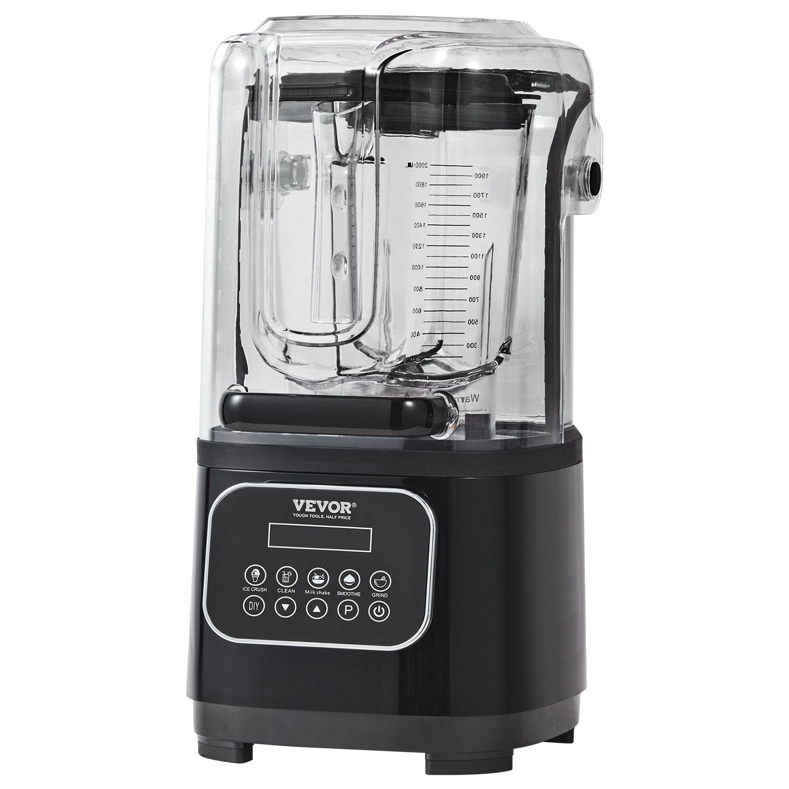 VEVOR Professional Blender with Shield, Commercial Countertop Blenders, 2L Jar Blender Combo, Stainless Steel 9 Speed & 5 Functions Blender, for Shakes, Smoothies, Peree, and Crush Ice, Black