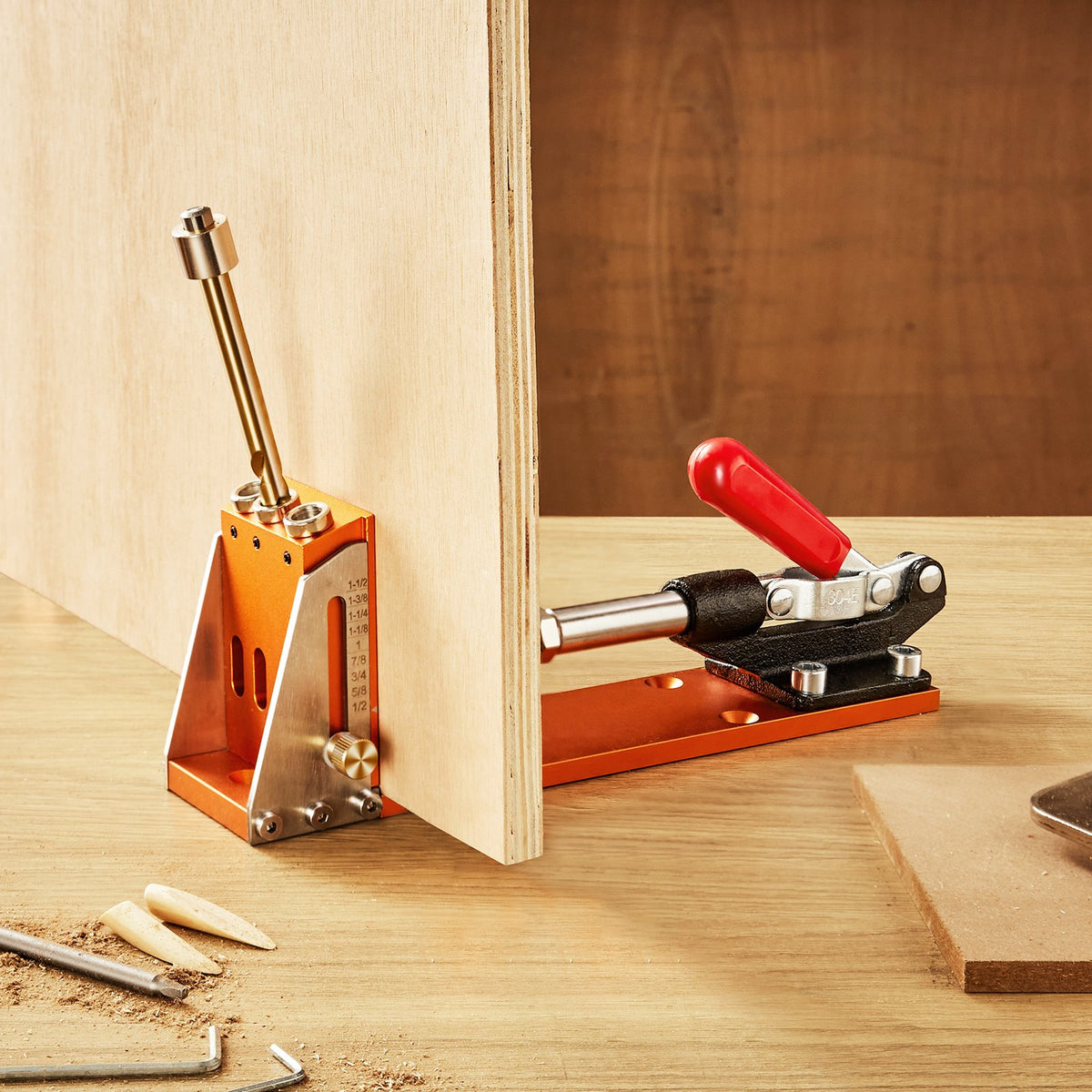 VEVOR 30 Pcs Pocket Hole Jig Kit, Adjustable & Easy to Use Pocket Hole Jig System with Step Drills, Wrenches, Drill Stop Rings, and Square Drive Bits, Dual Scale Marks for DIY Carpentry Projects