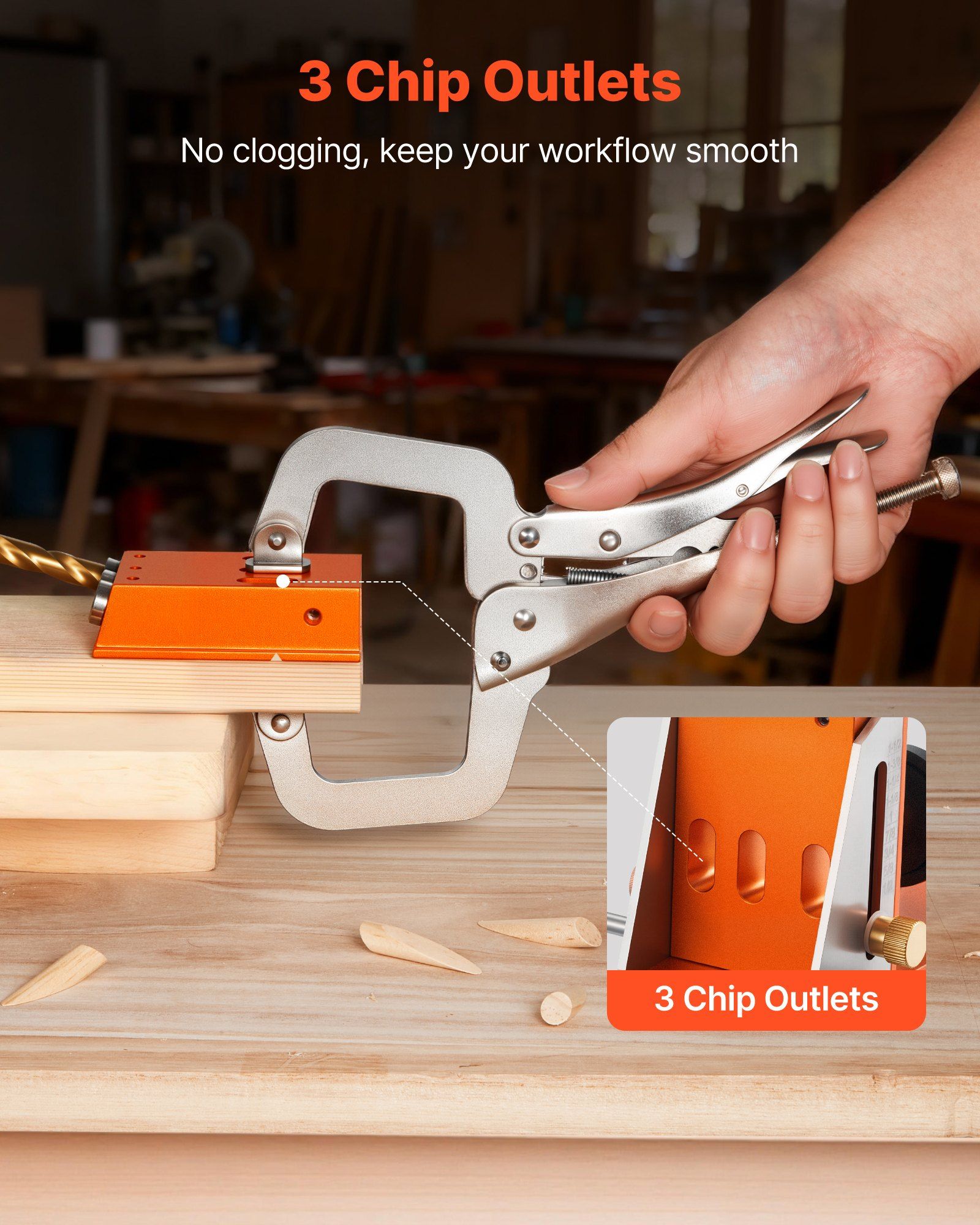 Pocket Hole Jig Kit, 12.7 to 38.1 mm Adjustable, Jig Pocket Hole System with Toolcase, C-Clamp, Step Drill, Hex Wrench, Drill Stop Ring, Square Drive Bit, Reinforced Metal Frame, for Woodworking