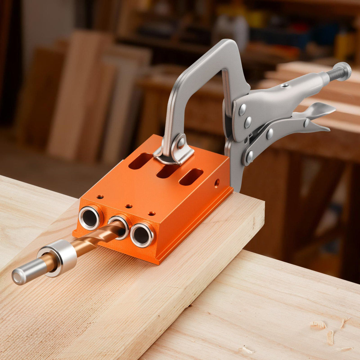 Pocket Hole Jig Kit, 12.7 to 38.1 mm Adjustable, Jig Pocket Hole System with Toolcase, C-Clamp, Step Drill, Hex Wrench, Drill Stop Ring, Square Drive Bit, Reinforced Metal Frame, for Woodworking