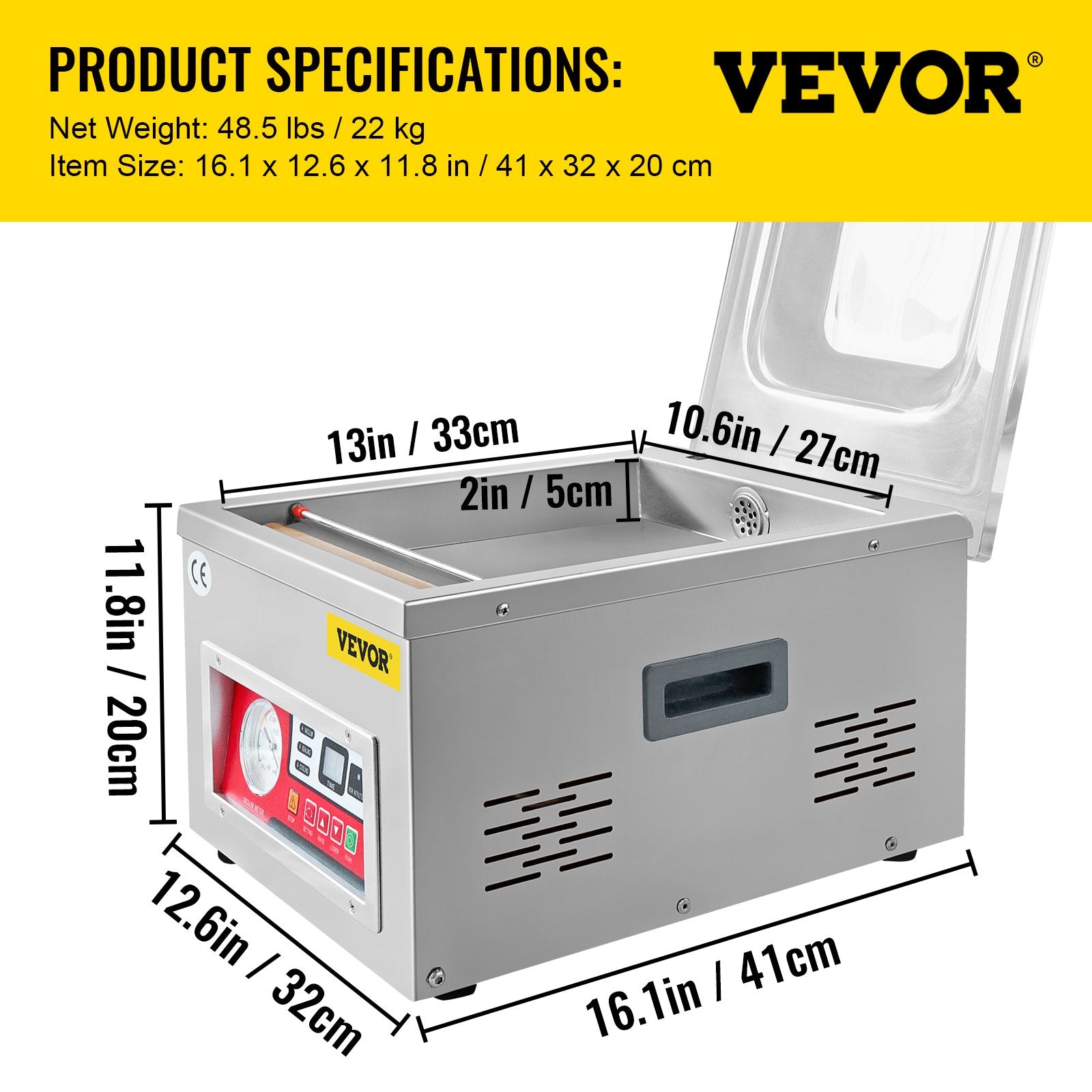 VEVOR Chamber Vacuum Sealer Vacuum Packaging Machine 6.5 cbm/h Pump Rate 220V