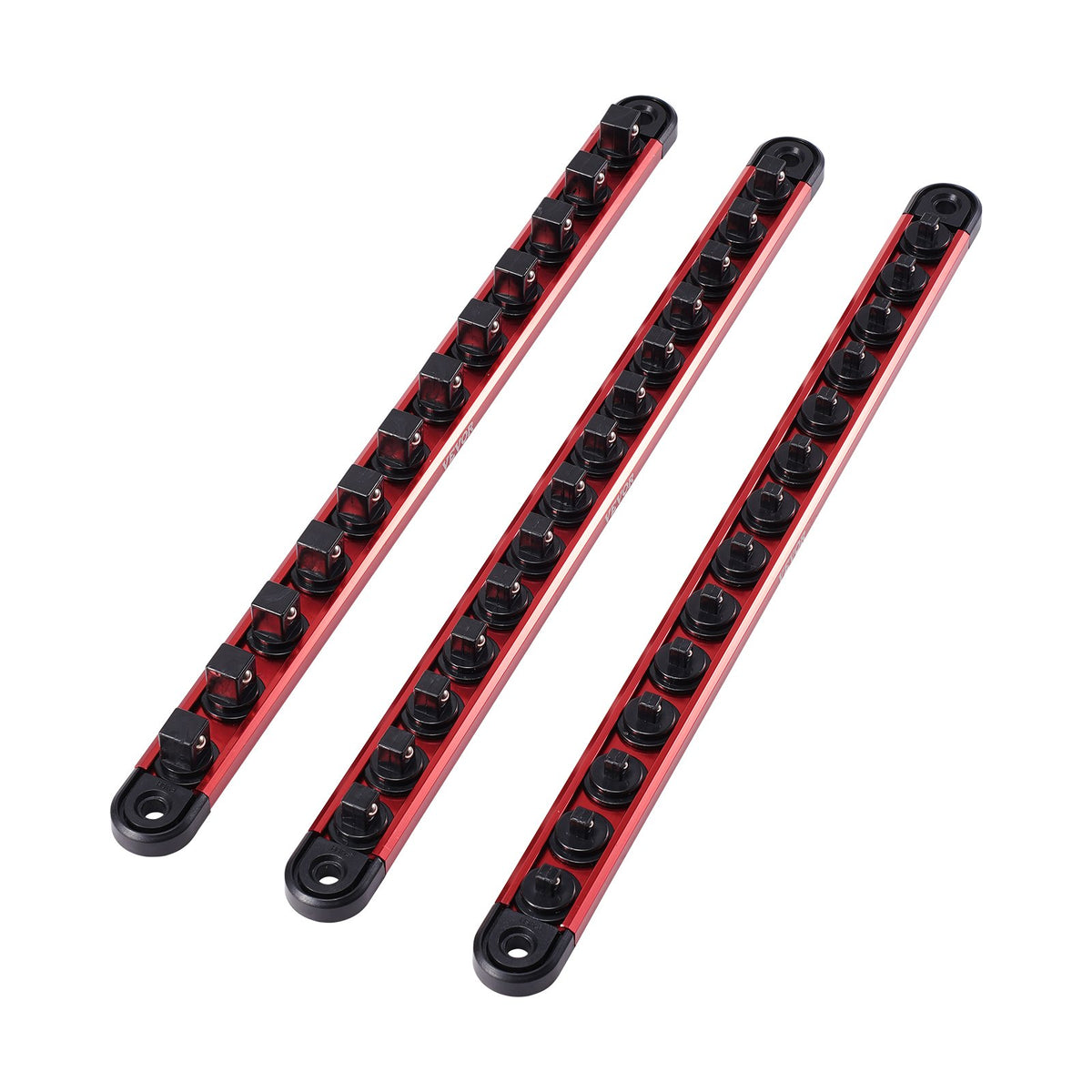 VEVOR Socket Organizer Rail Set, 3PCS Metric &amp; SAE Aluminum Socket Organizers, 1/4'', 3/8'' &amp; 1/2'' Heavy-Duty Socket Holder with 360° Rotating Clips for Tool Box, Hold up to 40 Sockets, Red &amp; Black