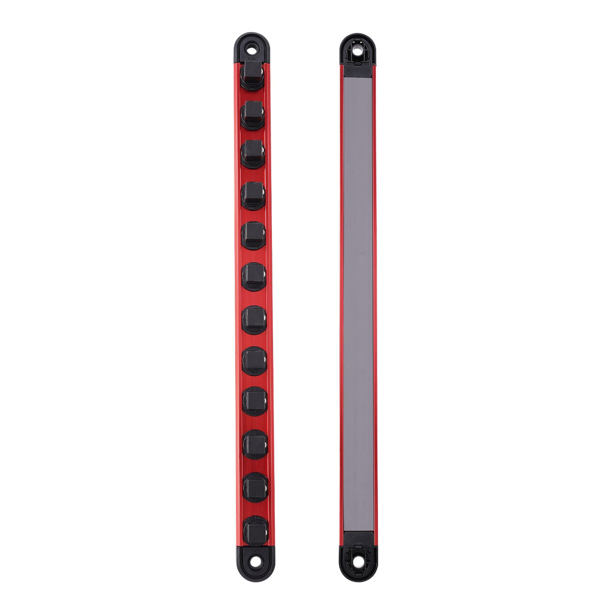 VEVOR Socket Organizer Rail Set, 3PCS Metric & SAE Aluminum Socket Organizers, 1/4'', 3/8'' & 1/2'' Heavy-Duty Socket Holder with 360° Rotating Clips for Tool Box, Hold up to 40 Sockets, Red & Black