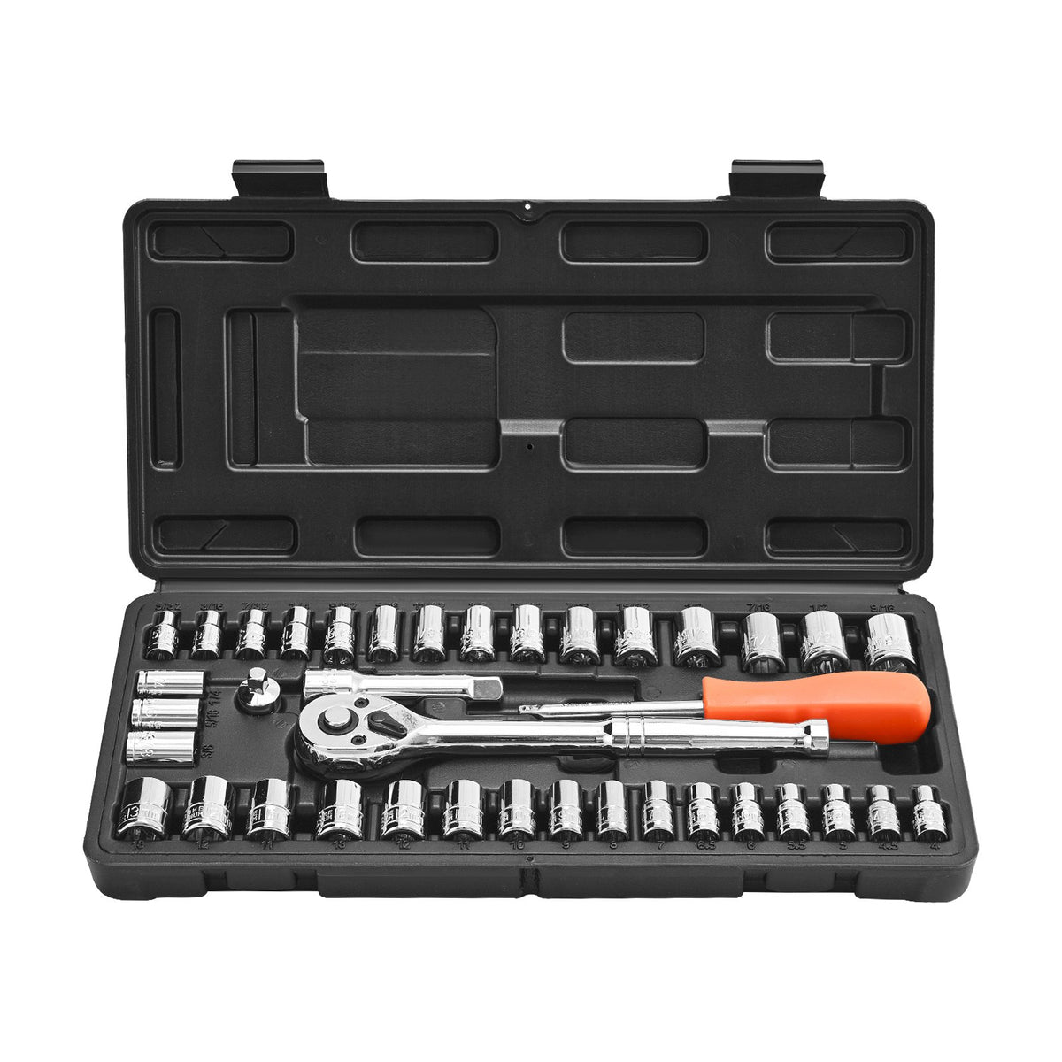 VEVOR Socket Set, 39 Pieces, 9.5 &amp; 6.4 mm Drive Socket and Ratchet Set, SAE and Metric Size, Mechanic Tool Kit with Ratchet Wrench, Accessories, Storage Case, CR-V Alloy Steel, for Automotive Repair