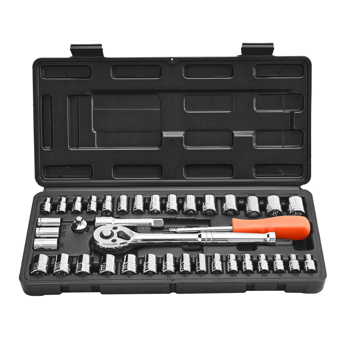 VEVOR Socket Set, 39 Pieces, 9.5 & 6.4 mm Drive Socket and Ratchet Set, SAE and Metric Size, Mechanic Tool Kit with Ratchet Wrench, Accessories, Storage Case, CR-V Alloy Steel, for Automotive Repair
