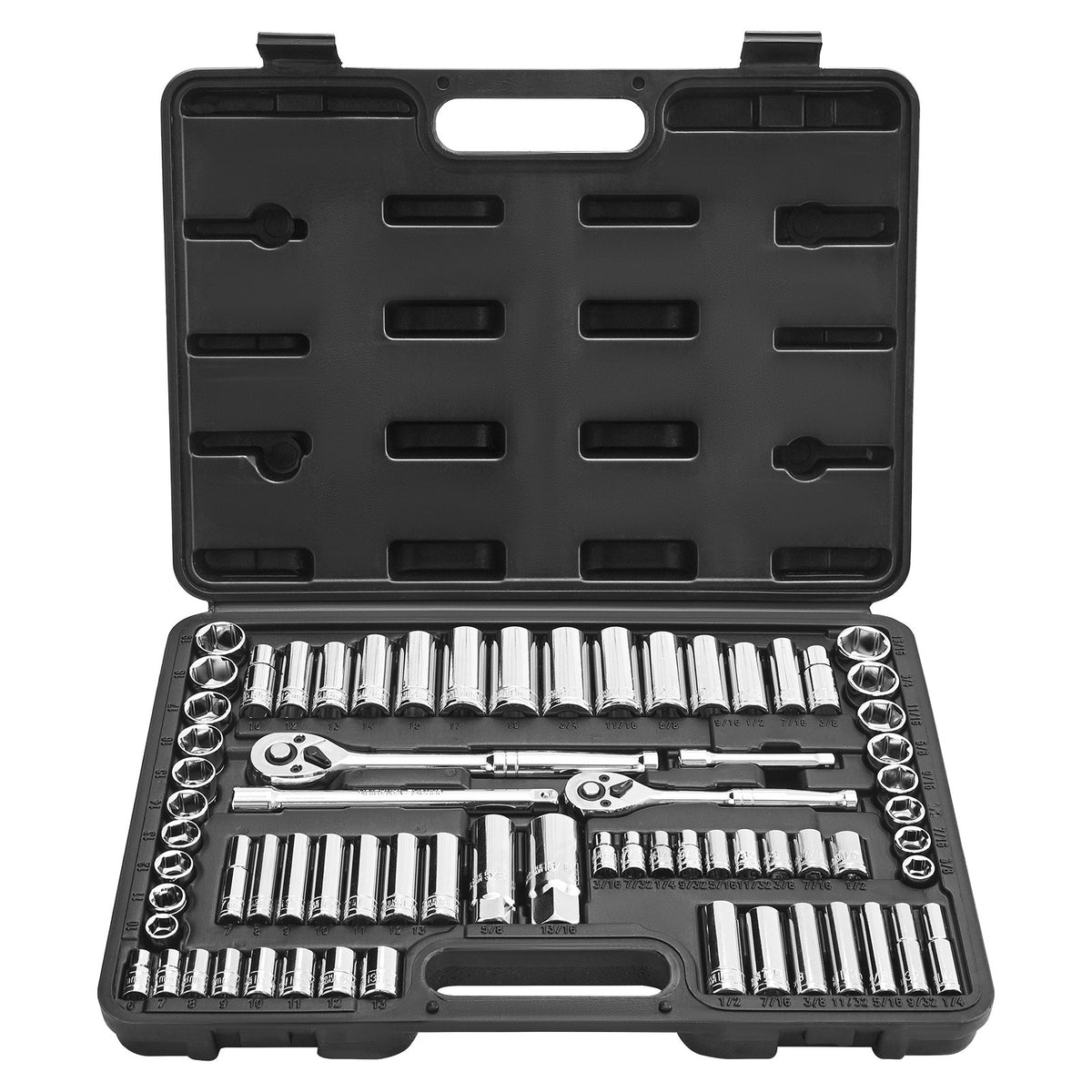 VEVOR Socket Set, 69 Pieces, 9.5 & 6.4 mm Drive Socket and Ratchet Set, SAE and Metric, Deep and Standard, Mechanic Tool Kit with Accessories and Storage Case, CR-V Alloy Steel, for Auto Repair