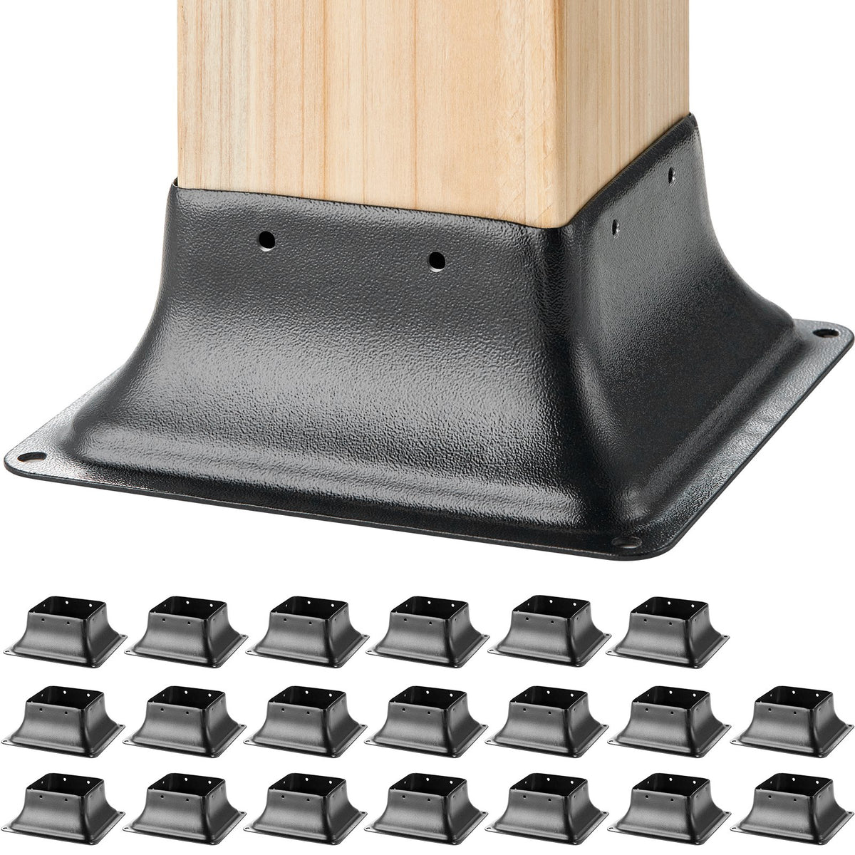 VEVOR 101.6x101.6mm Post Base 20Pcs, Internal 91x91mm Heavy Duty Powder-Coated Steel Post Bracket Fit for Standard Wood Post Anchor, Decking Post Base for Deck Porch Handrail Railing Support