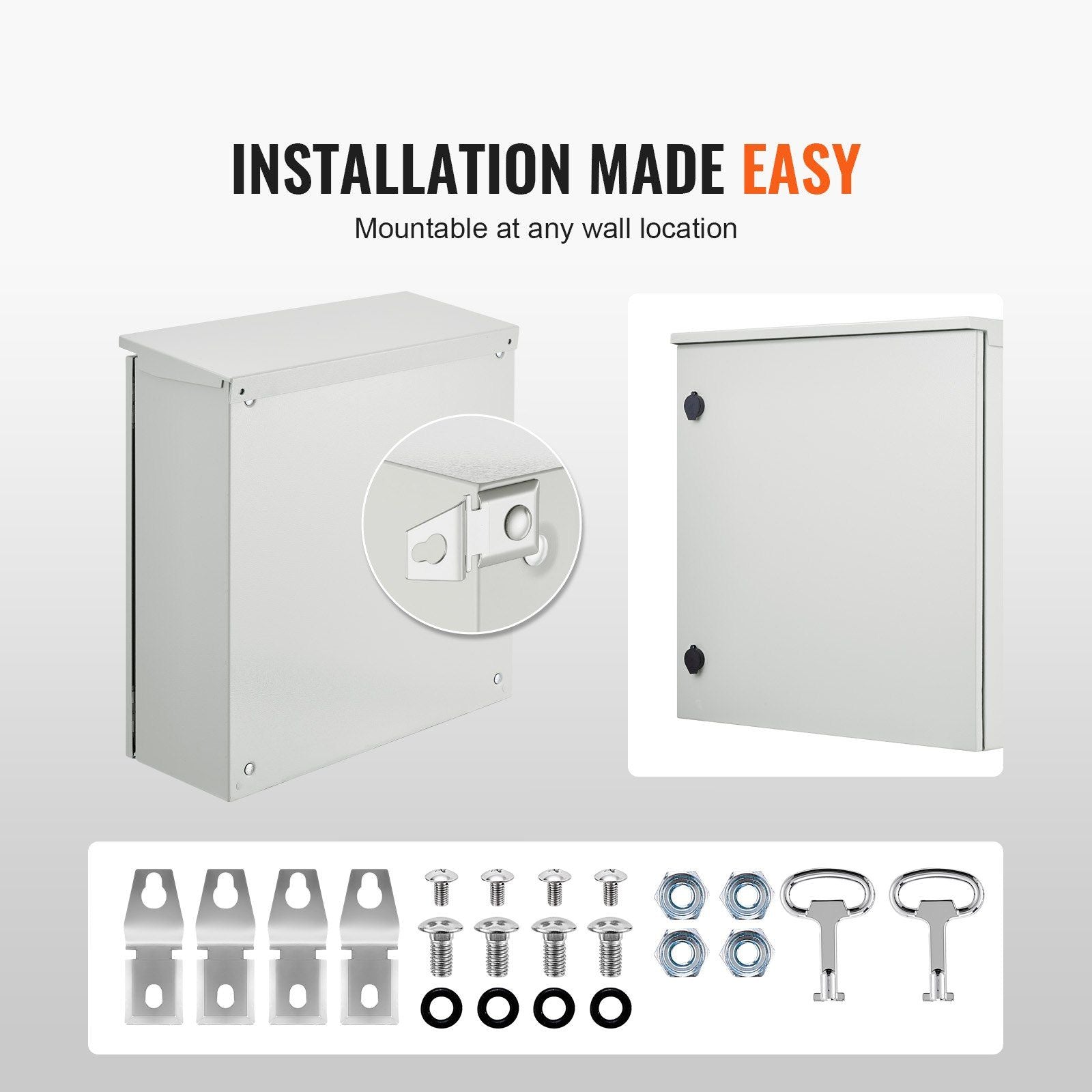 Electrical Enclosure, 24\'\' x 24\'\' x 8\'\', UL Certified NEMA 4 Outdoor Enclosure, IP65 Waterproof & Dustproof Cold-Rolled Carbon Steel Hinged Junction Box for Outdoor Indoor Use, with Rain H