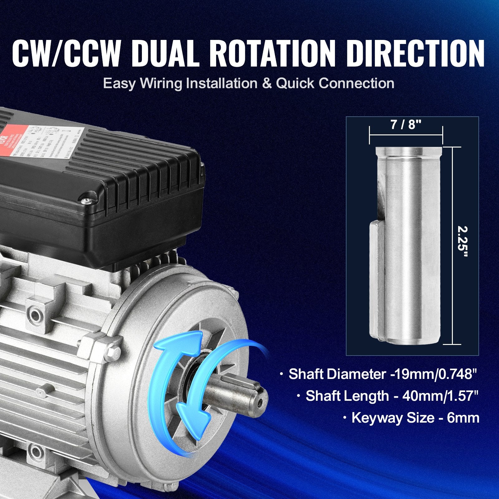 VEVOR 0.75KW Electric Motor 1400 rpm, AC 220~240V 5.45A, 80, B3 Frame, Air Compressor Motor Single Phase, 19mm Keyed Shaft, CW/CCW Rotation for Agricultural Machinery and General Equipment