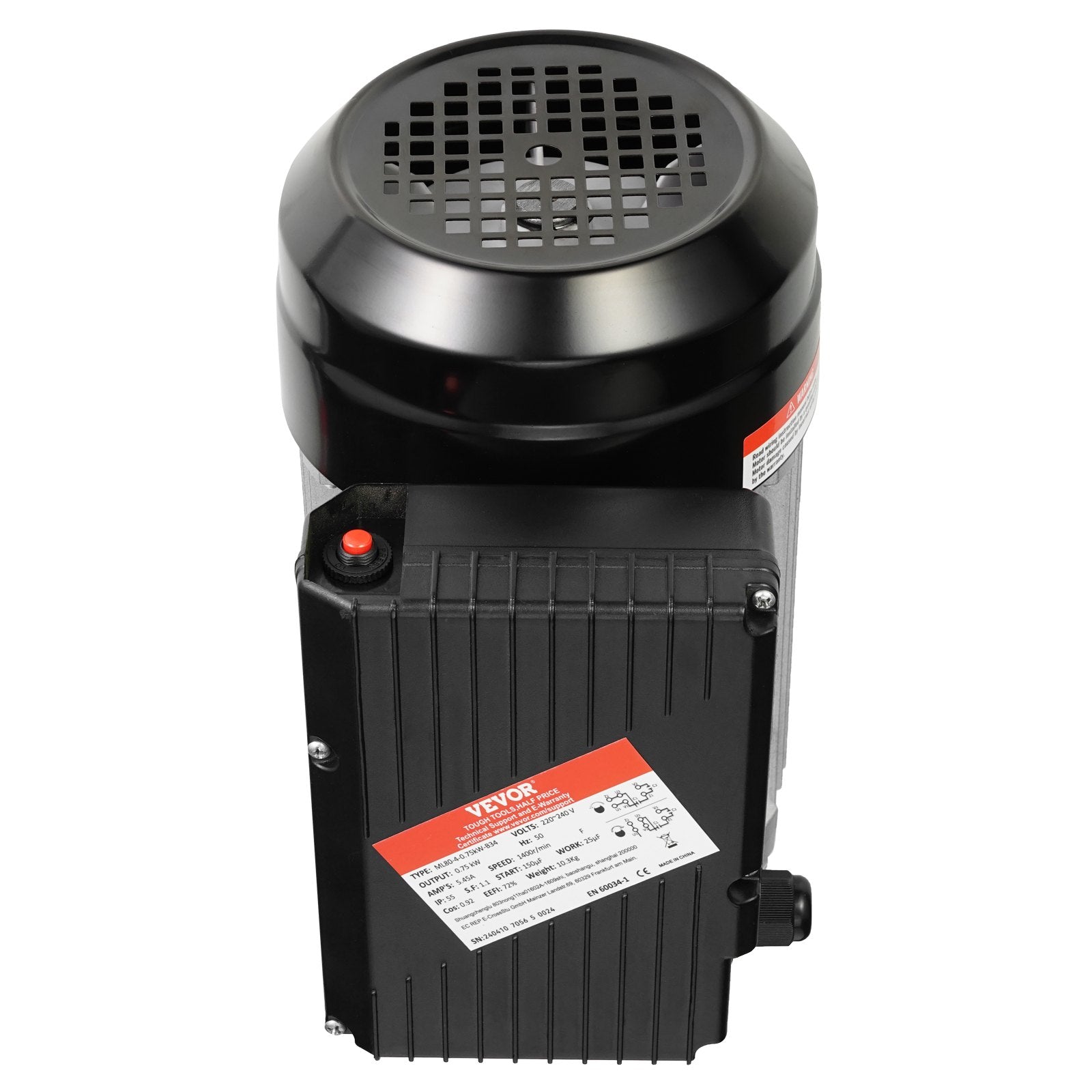 VEVOR 0.75KW Electric Motor 1400 rpm, AC 220~240V 5.45A, 80, B34 Frame, Air Compressor Motor Single Phase, 19mm Keyed Shaft, CW/CCW Rotation for Agricultural Machinery and General Equipment