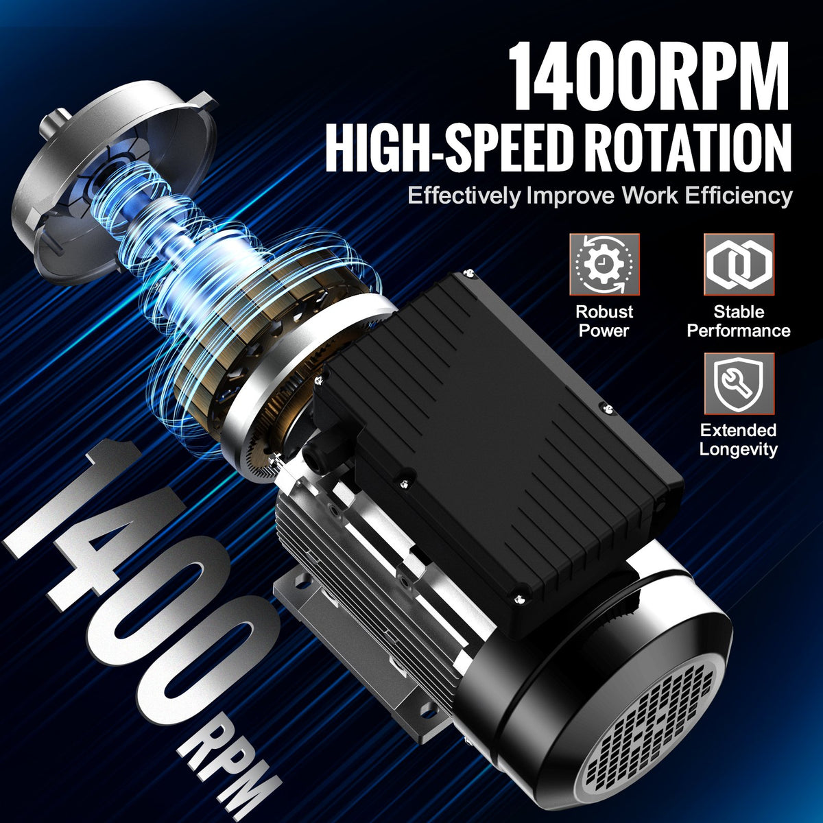 VEVOR 0.75KW Electric Motor 1400 rpm, AC 220~240V 5.45A, 80, B34 Frame, Air Compressor Motor Single Phase, 19mm Keyed Shaft, CW/CCW Rotation for Agricultural Machinery and General Equipment