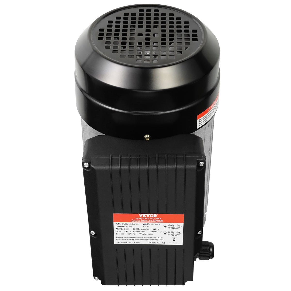 VEVOR 1.5KW Electric Motor 1400 rpm, AC 220~240V 9.85A, 90L, B3 Frame, Air Compressor Motor Single Phase, 24mm Keyed Shaft, CW/CCW Rotation for Agricultural Machinery and General Equipment