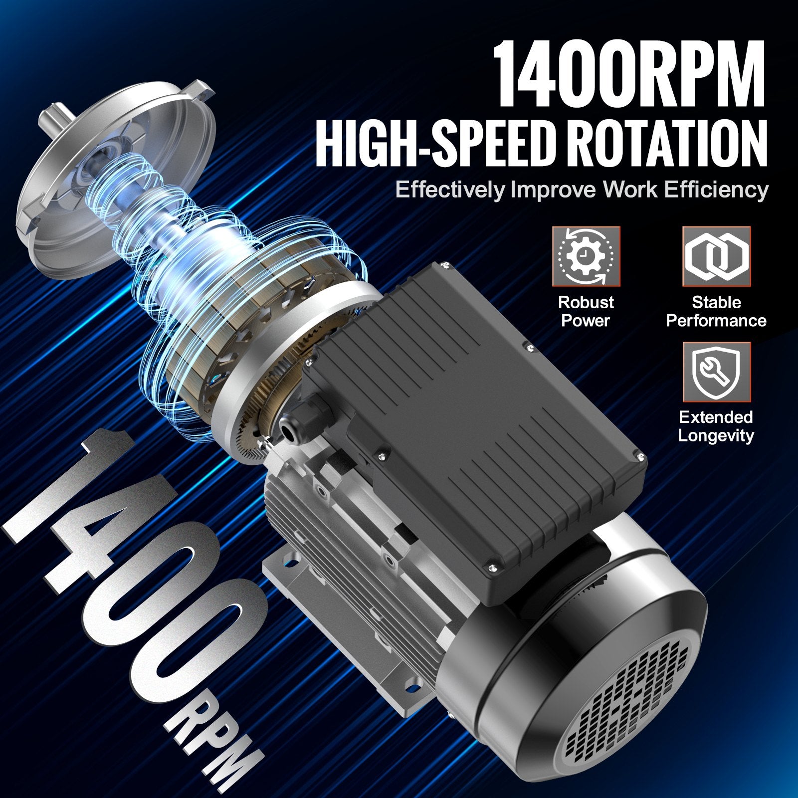 VEVOR 1.5KW Electric Motor 1400 rpm, AC 220~240V 9.85A, 90L, B3 Frame, Air Compressor Motor Single Phase, 24mm Keyed Shaft, CW/CCW Rotation for Agricultural Machinery and General Equipment