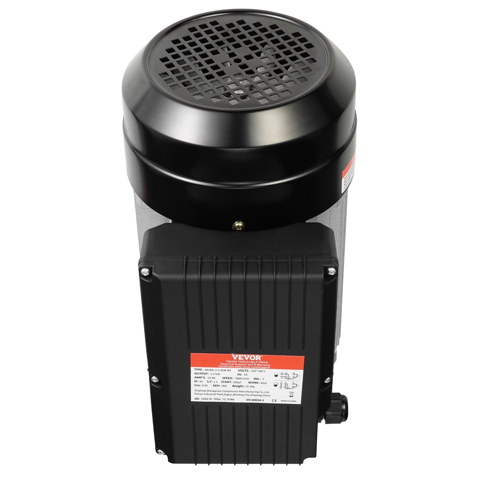 VEVOR 2.2KW Electric Motor 2800 rpm, AC 220~240V 13.8A, 90L, B3 Frame, Air Compressor Motor Single Phase, 24mm Keyed Shaft, CW/CCW Rotation for Agricultural Machinery and General Equipment