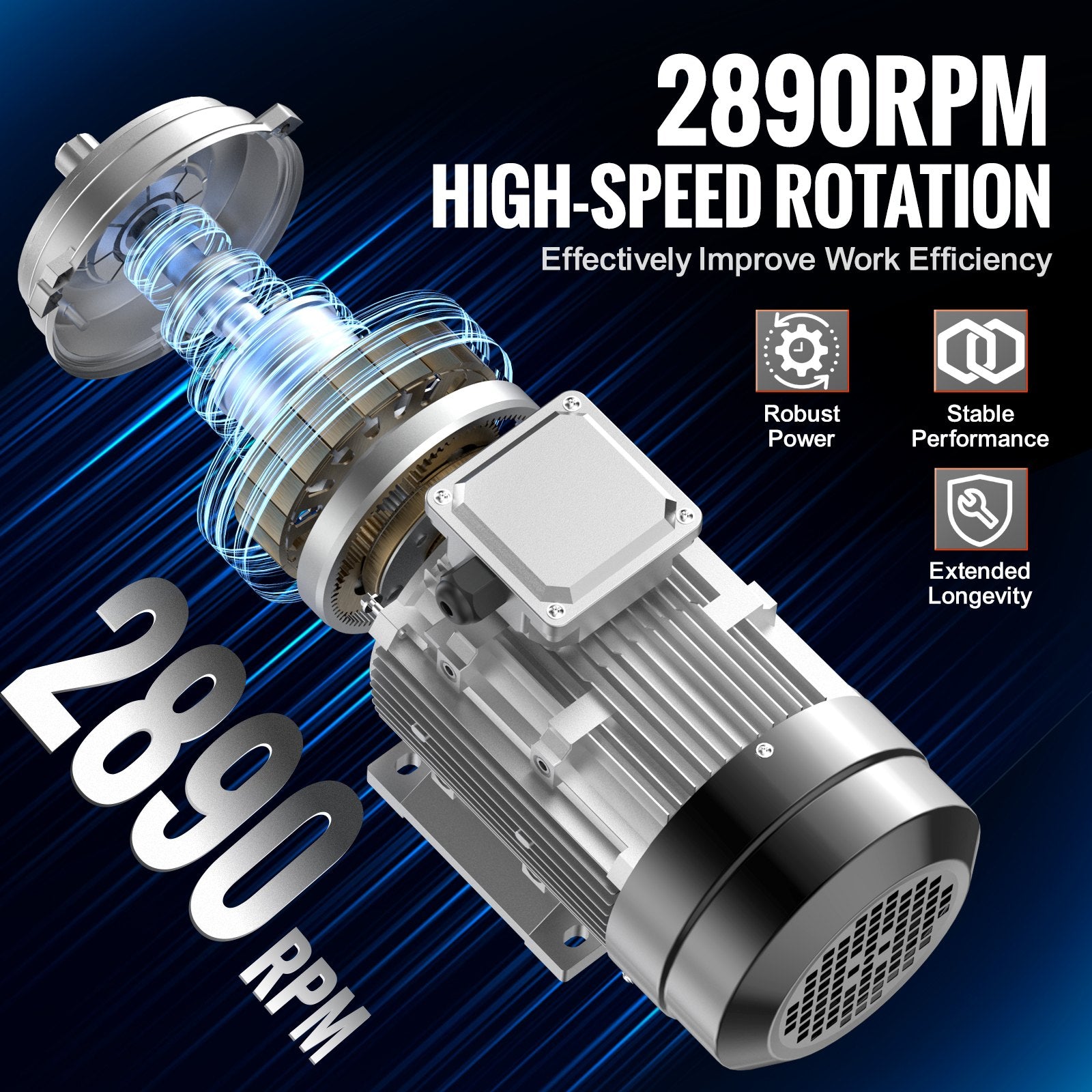 VEVOR 2.2KW Electric Motor 2890 rpm, AC 400V 4.7A, 90L, B3 Frame, Air Compressor Motor 3-Phase, 24mm Keyed Shaft, CW/CCW Rotation for Agricultural Machinery and General Equipment