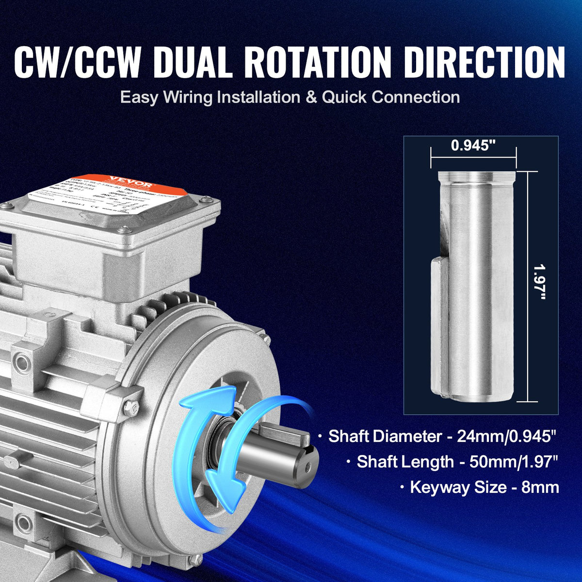 VEVOR 2.2KW Electric Motor 2890 rpm, AC 400V 4.7A, 90L, B3 Frame, Air Compressor Motor 3-Phase, 24mm Keyed Shaft, CW/CCW Rotation for Agricultural Machinery and General Equipment