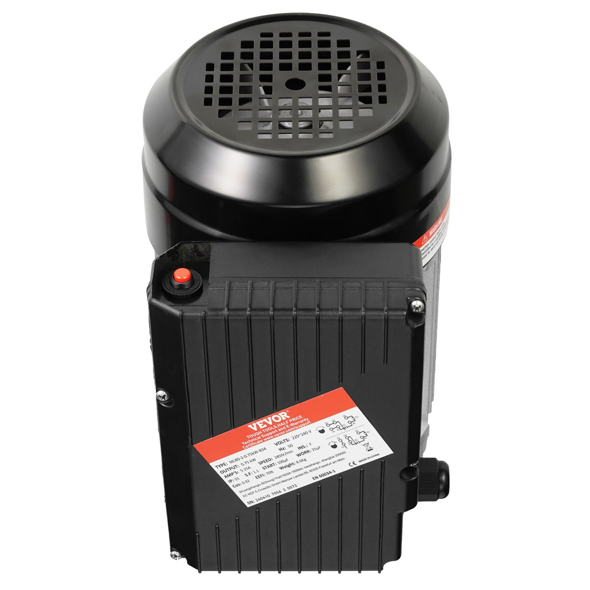 VEVOR 0.75KW Electric Motor 2850 rpm, AC 220~240V 5.15A, 80, B34 Frame, Air Compressor Motor Single Phase, 19mm Keyed Shaft, CW/CCW Rotation for Agricultural Machinery and General Equipment