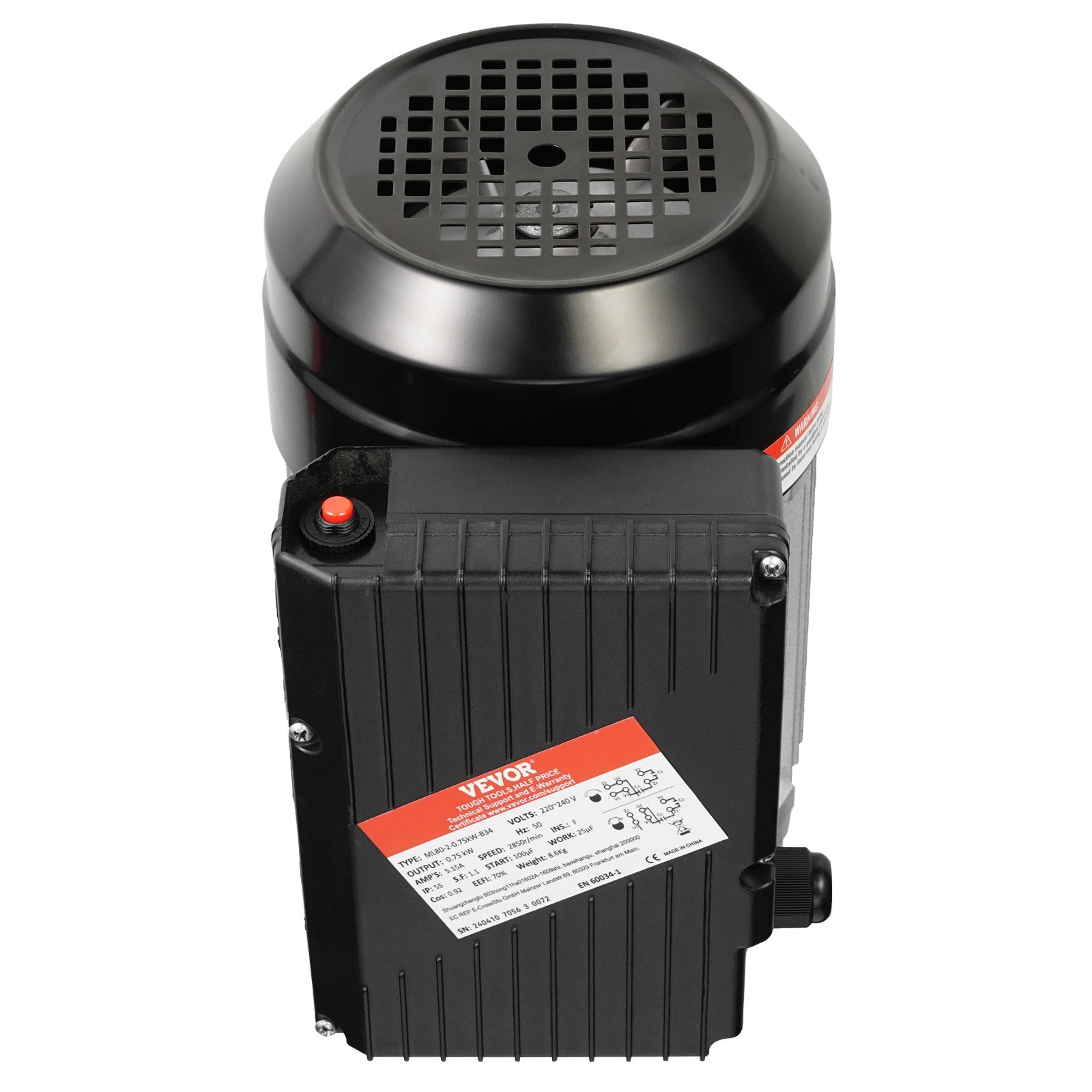 VEVOR 0.75KW Electric Motor 2850 rpm, AC 220~240V 5.15A, 80, B34 Frame, Air Compressor Motor Single Phase, 19mm Keyed Shaft, CW/CCW Rotation for Agricultural Machinery and General Equipment