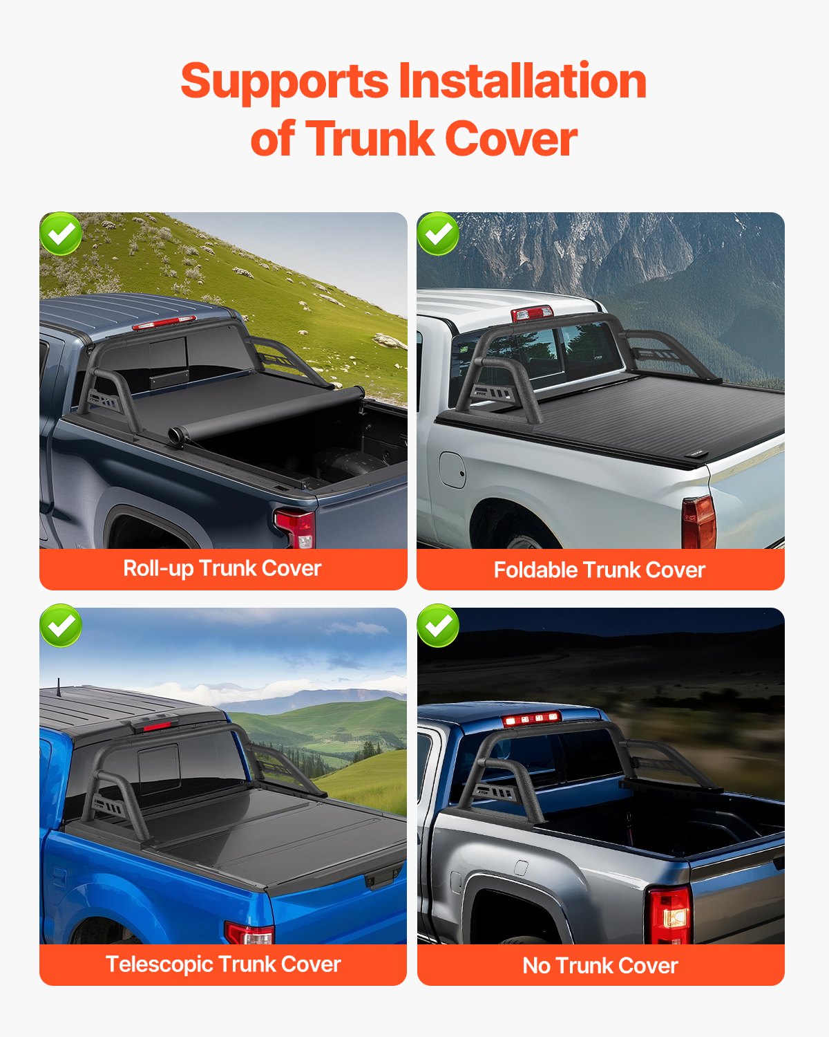 VEVOR Truck Bed Roll Bar Universal Chase Rack for Mid-Size Pickup Carbon Steel