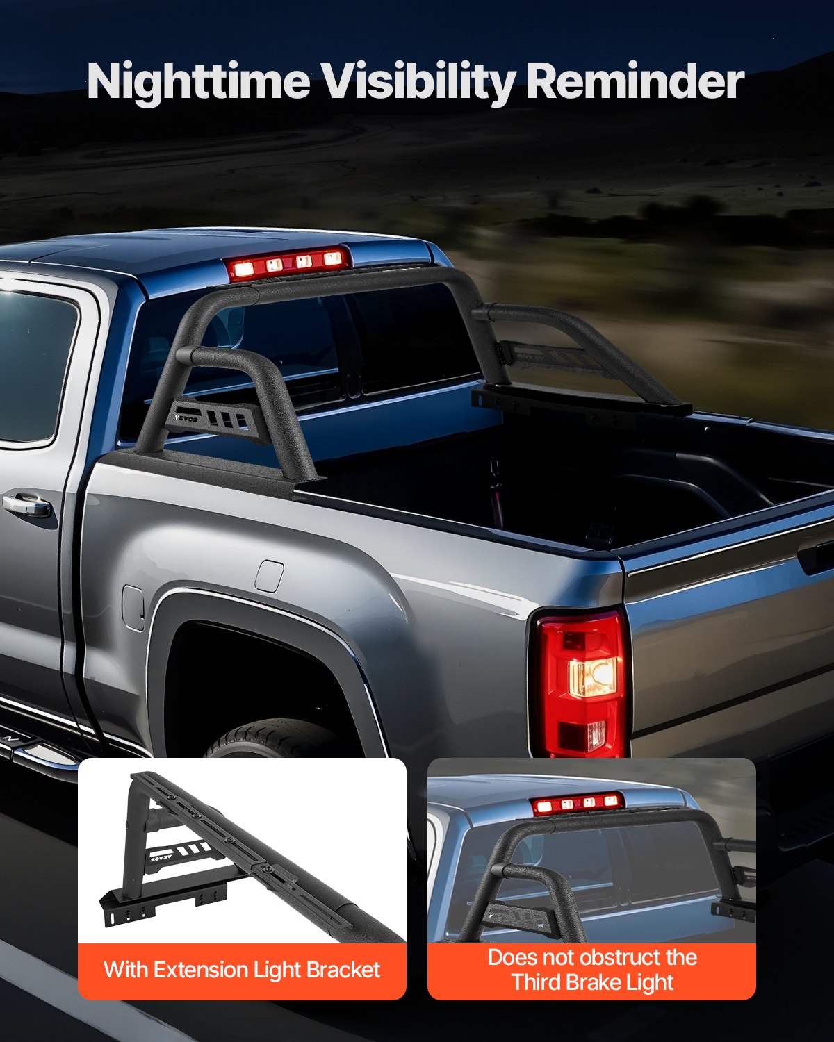 VEVOR Truck Bed Roll Bar Universal Chase Rack for Mid-Size Pickup Carbon Steel