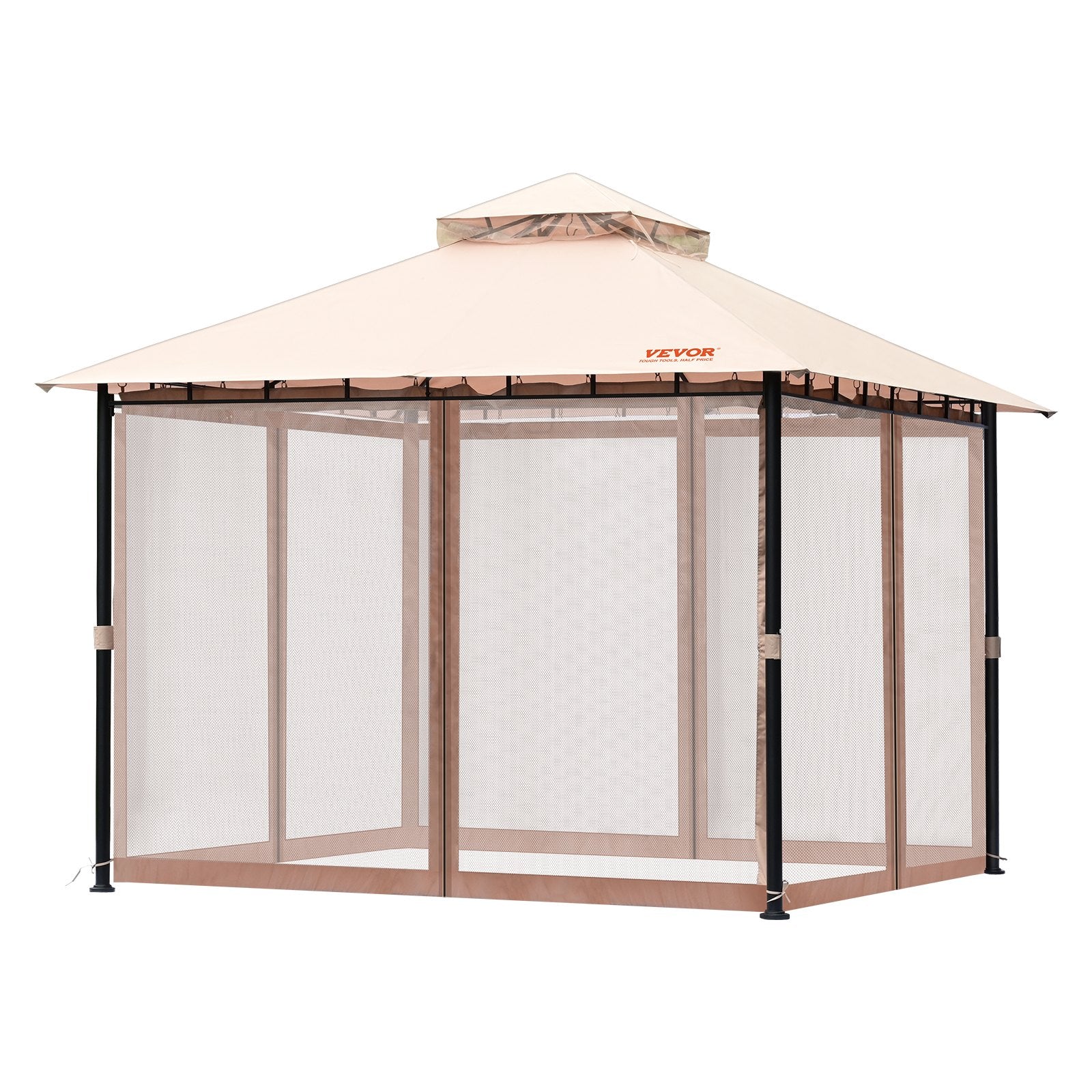 VEVOR Patio Gazebo for 6-8 Person, 3.05 x 3.05 m Backyard Gazebo, with Mosquito Netting, Metal Frame, and PU Coated 180G Polyester, Outdoor Canopy Shelter for Patio, Backyard, Lawn, Garden, Deck