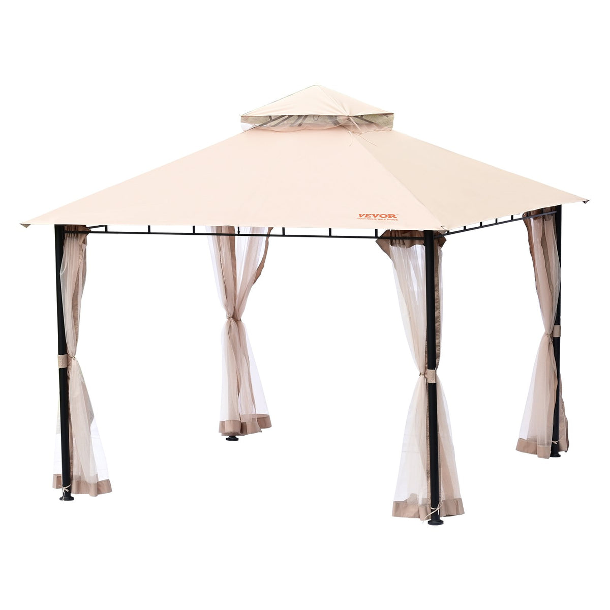 VEVOR Patio Gazebo for 6-8 Person, 3.05 x 3.05 m Backyard Gazebo, with Mosquito Netting, Metal Frame, and PU Coated 180G Polyester, Outdoor Canopy Shelter for Patio, Backyard, Lawn, Garden, Deck