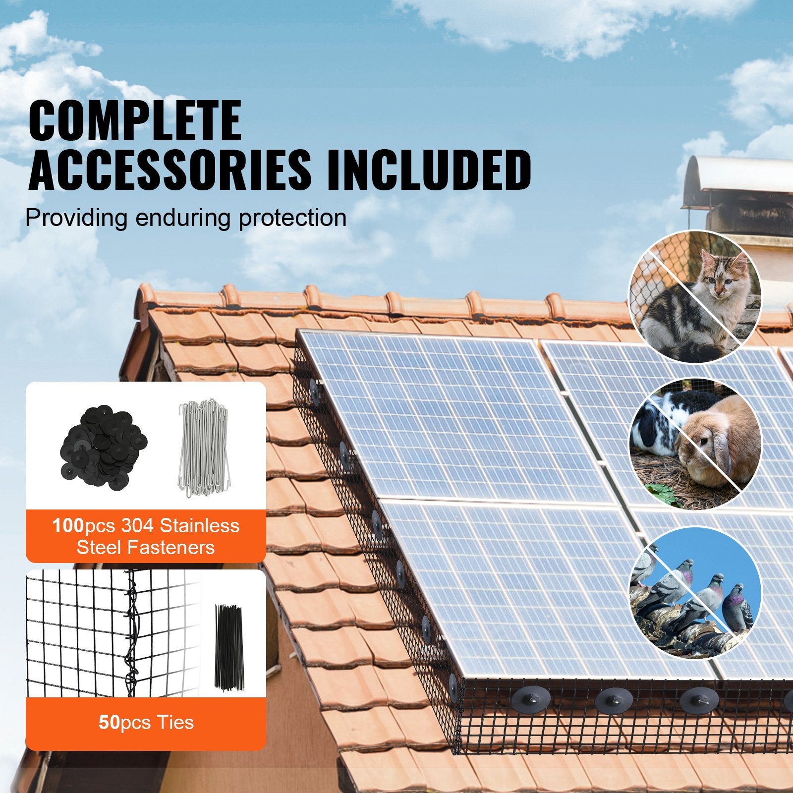 VEVOR 8in x 100ft Solar Panel Bird Guard Critter Guard Roll Kit 100pcs Fasteners