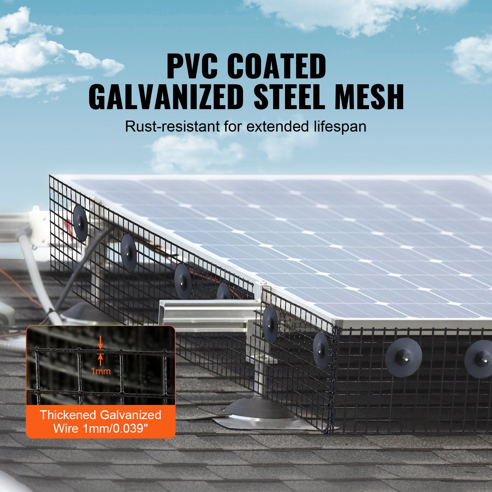 VEVOR 8in x 100ft Solar Panel Bird Guard Critter Guard Roll Kit 70pcs Fasteners