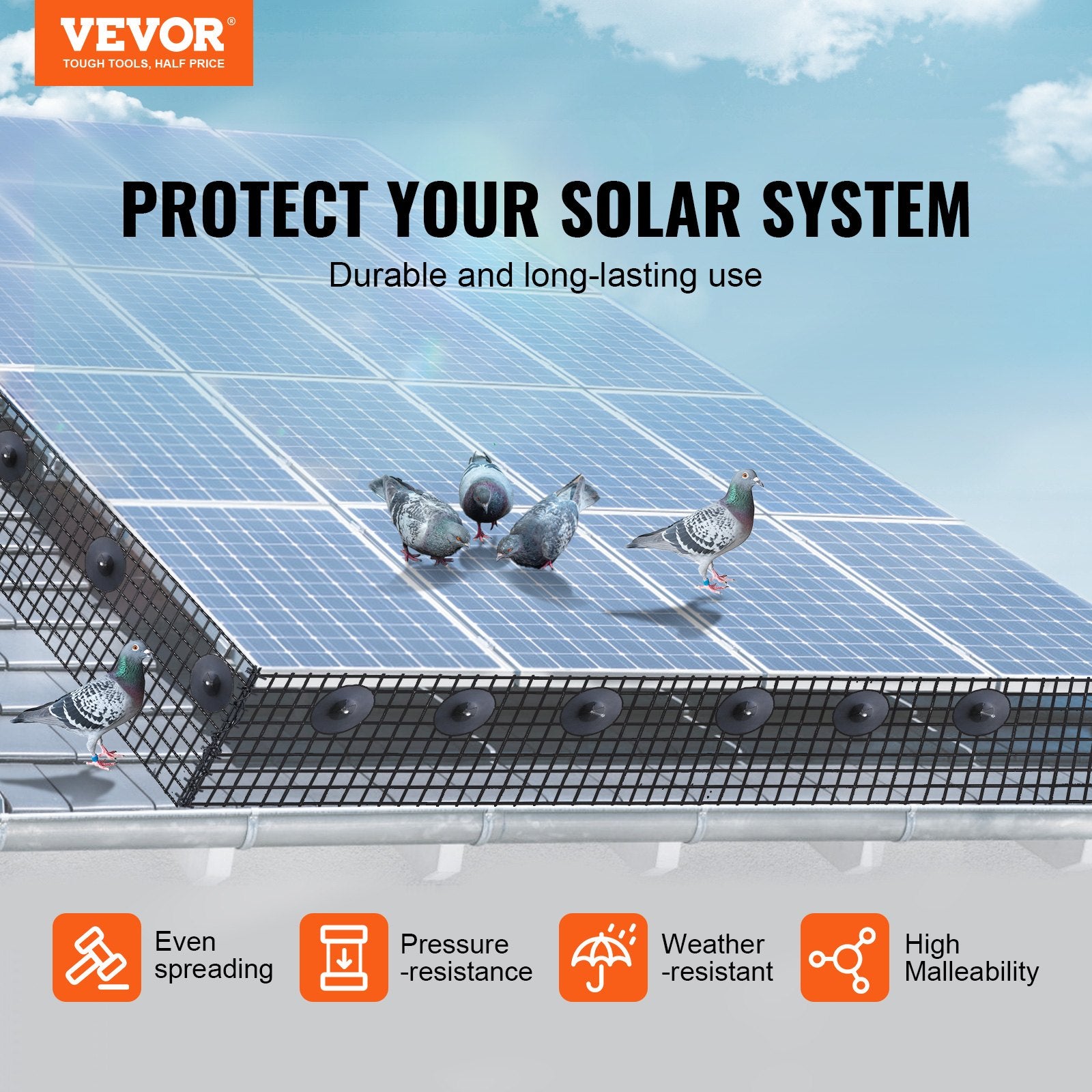 VEVOR 8in x 100ft Solar Panel Bird Guard Critter Guard Roll Kit 50pcs Tire Wires