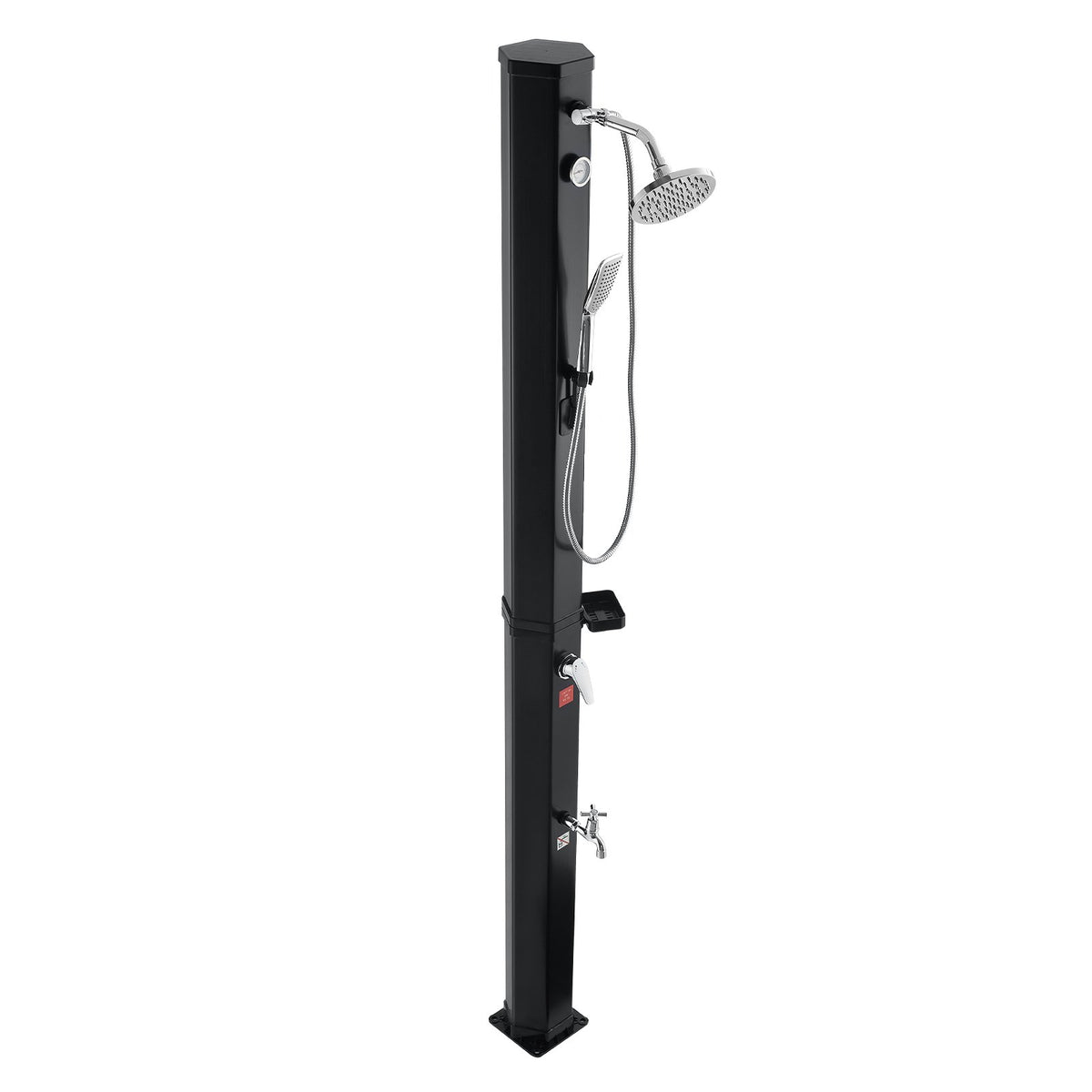 VEVOR 40L Solar Heated Shower, 205cm Showerhead Height Outdoor Shower, with Handheld & Foot Faucet, Hot & Cold Water Adjustment, Freestanding for Backyard Poolside Beach Pool, Black