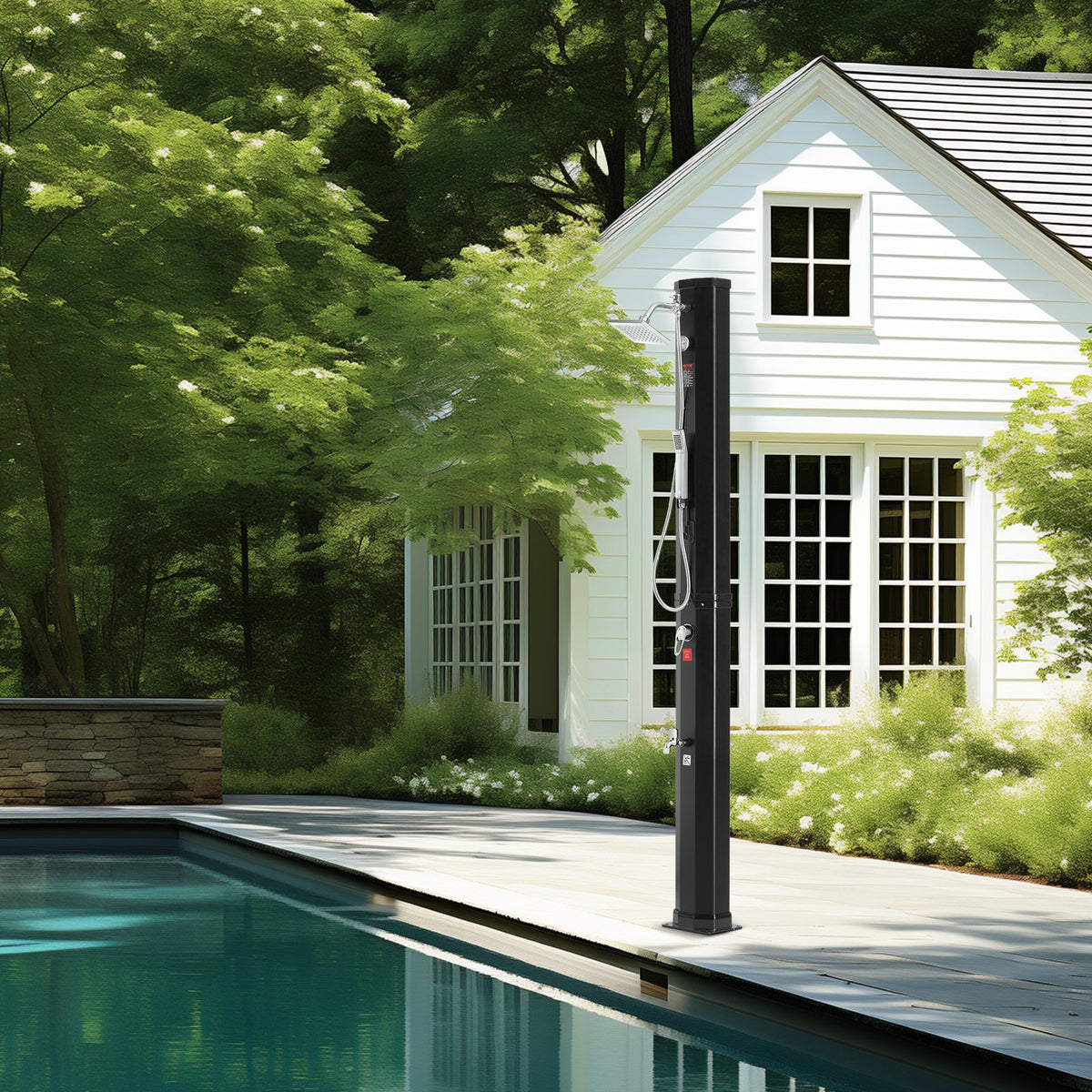 VEVOR Outdoor Solar Heated Shower, 40L Poolside Shower Kit with 2 Shower Head and Foot Shower Tap, Handheld/Hanging Two Modes Fast Assembly W/ Pre-Drilled Hole for Outdoor Backyard Poolside Beach Spa