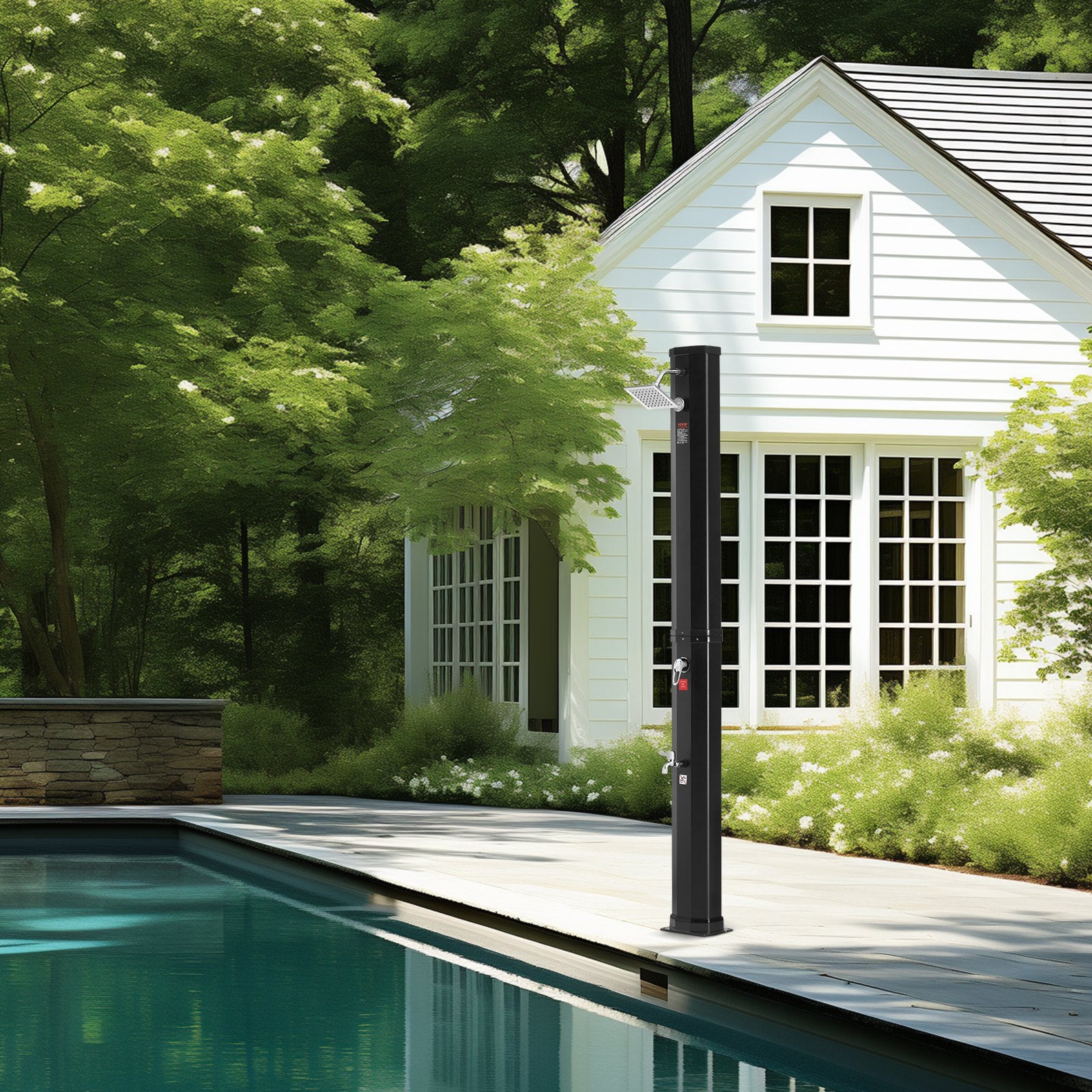 VEVOR Outdoor Solar Heated Shower, 35L Poolside Shower Kit with Shower Head and Foot Shower Tap, Double Buckle Fast Assembly W/ Pre-Drilled Holes for Outdoor Backyard Poolside Beach Spa
