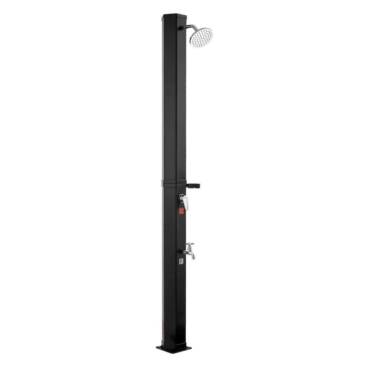 35L Solar Heated Shower, 195cm Showerhead Height Outdoor Shower, with Foot Faucet &amp; Soap Box Rack, Hot &amp; Cold Water Adjustment, Freestanding for Backyard Poolside Beach Pool,Black