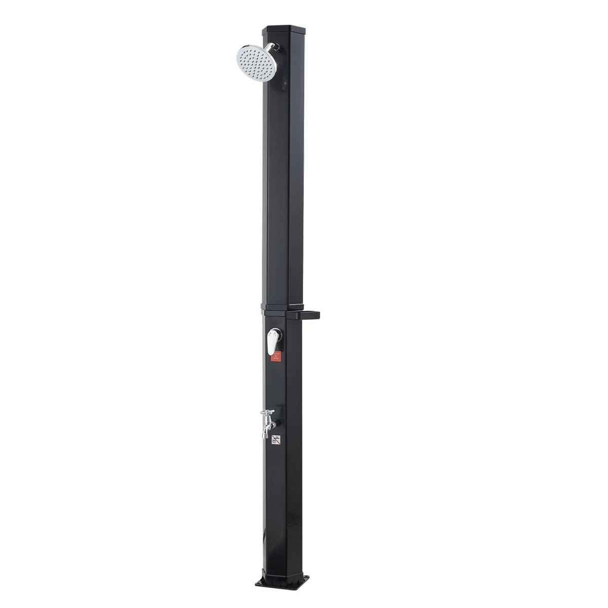 35L Solar Heated Shower, 195cm Showerhead Height Outdoor Shower, with Foot Faucet & Soap Box Rack, Hot & Cold Water Adjustment, Freestanding for Backyard Poolside Beach Pool,Black