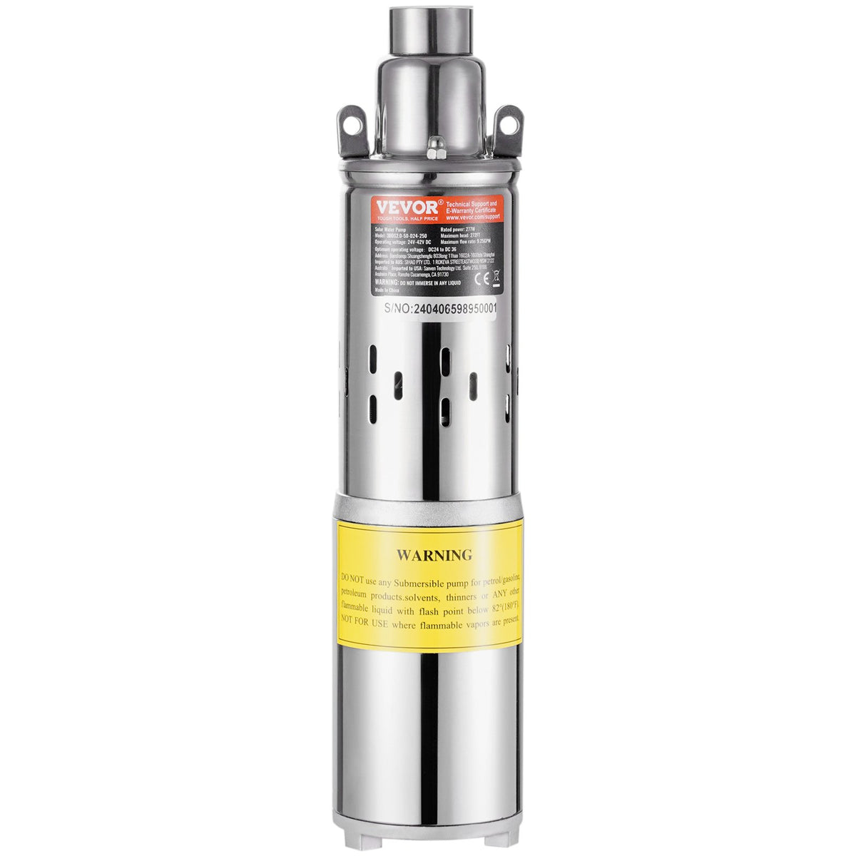 VEVOR Solar Water Pump, DC 277W Submersible Deep Well Pump, Max Flow 2.1 m³/H, Max Head 83 m, Max Submersion Depth 20 m, Solar Powered Water Pump for Well, Farm Ranch Irrigation, Livestock Drinking