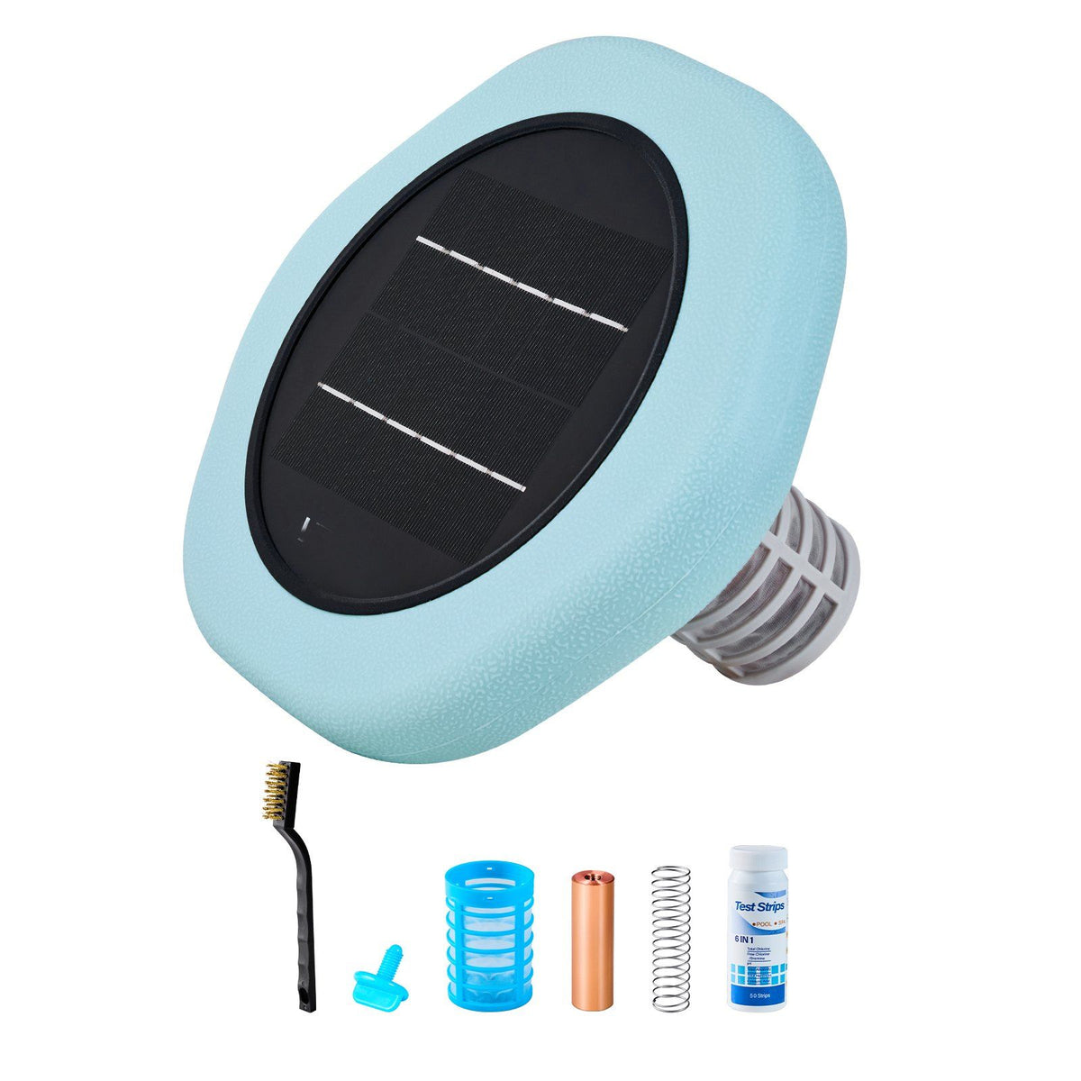 Solar Pool Ionizer, Hexagon Copper Pool Ionizer Up to 170343 L, Floating Automatic Water Cleaner and Purifier, Chlorine Free Water, with Copper Anode, Spring, Brush and Filter for Pools &amp; Spas