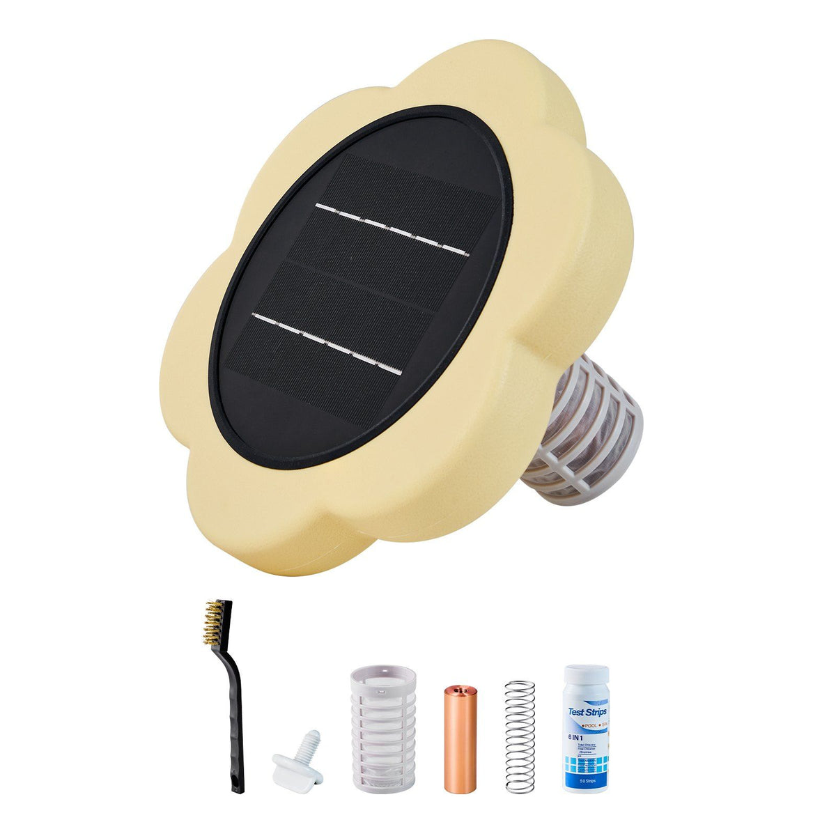 Solar Pool Ionizer, Petal Copper Pool Ionizer Up to 170343 L, Floating Automatic Water Cleaner and Purifier, Chlorine Free Water, with Copper Anode, Spring, Brush and Filter for Pools &amp; Spas