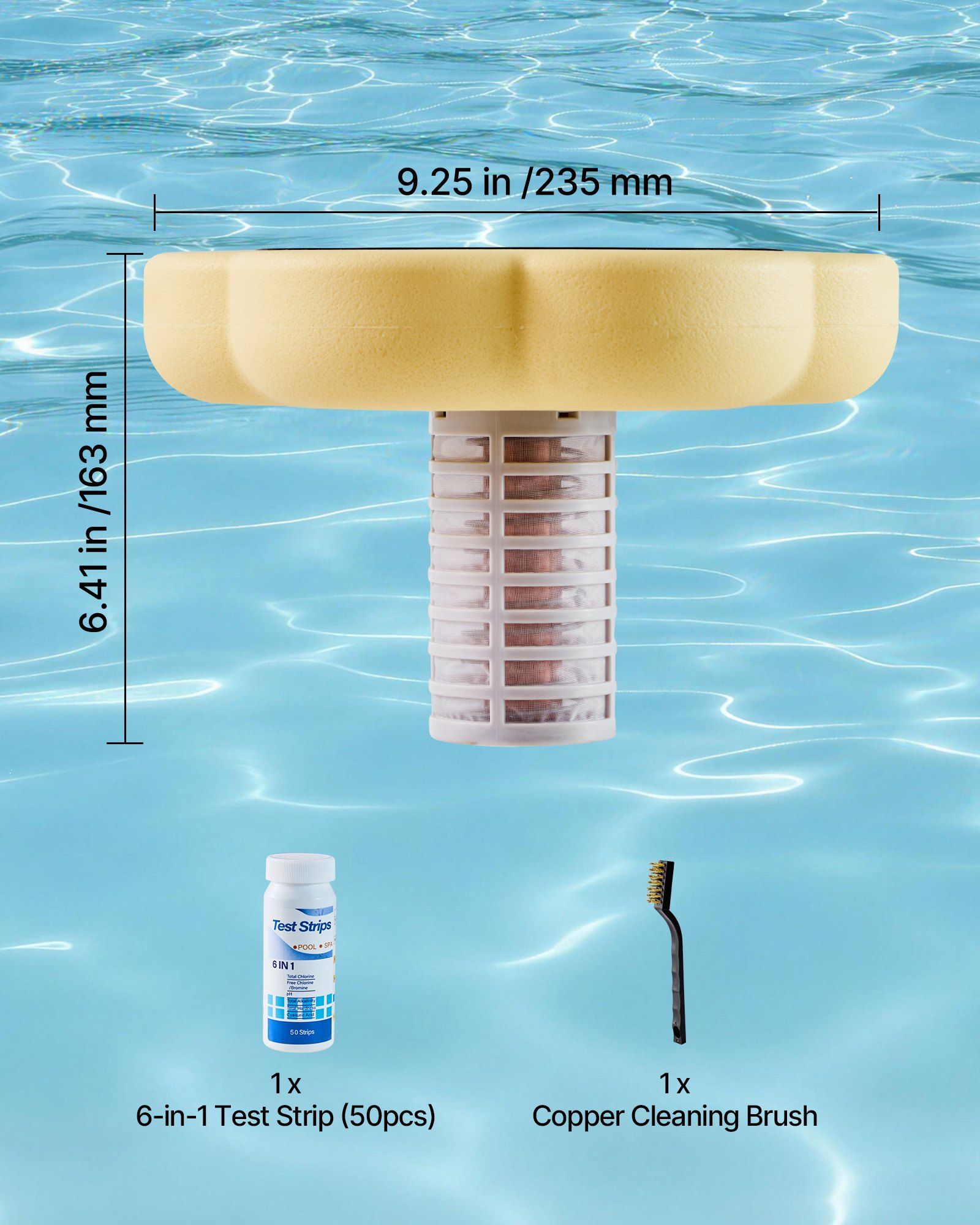 Solar Pool Ionizer, Petal Copper Pool Ionizer Up to 170343 L, Floating Automatic Water Cleaner and Purifier, Chlorine Free Water, with Copper Anode, Spring, Brush and Filter for Pools & Spas