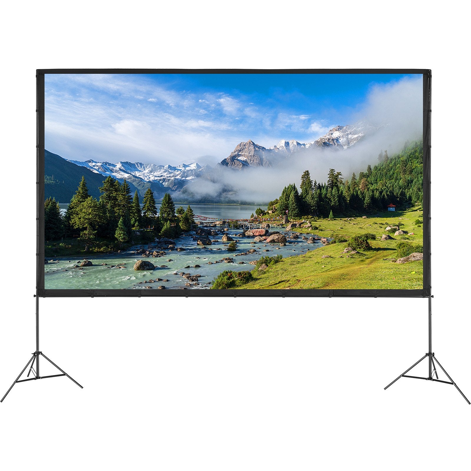 VEVOR Projector Screen with Stand, 150 inch 16:9 4K 1080 HD Outdoor Movie Screen with Stand, Wrinkle-Free Projection Screen with Tripods and Carry Bag, for Home Theater Cinema Backyard Movie Night