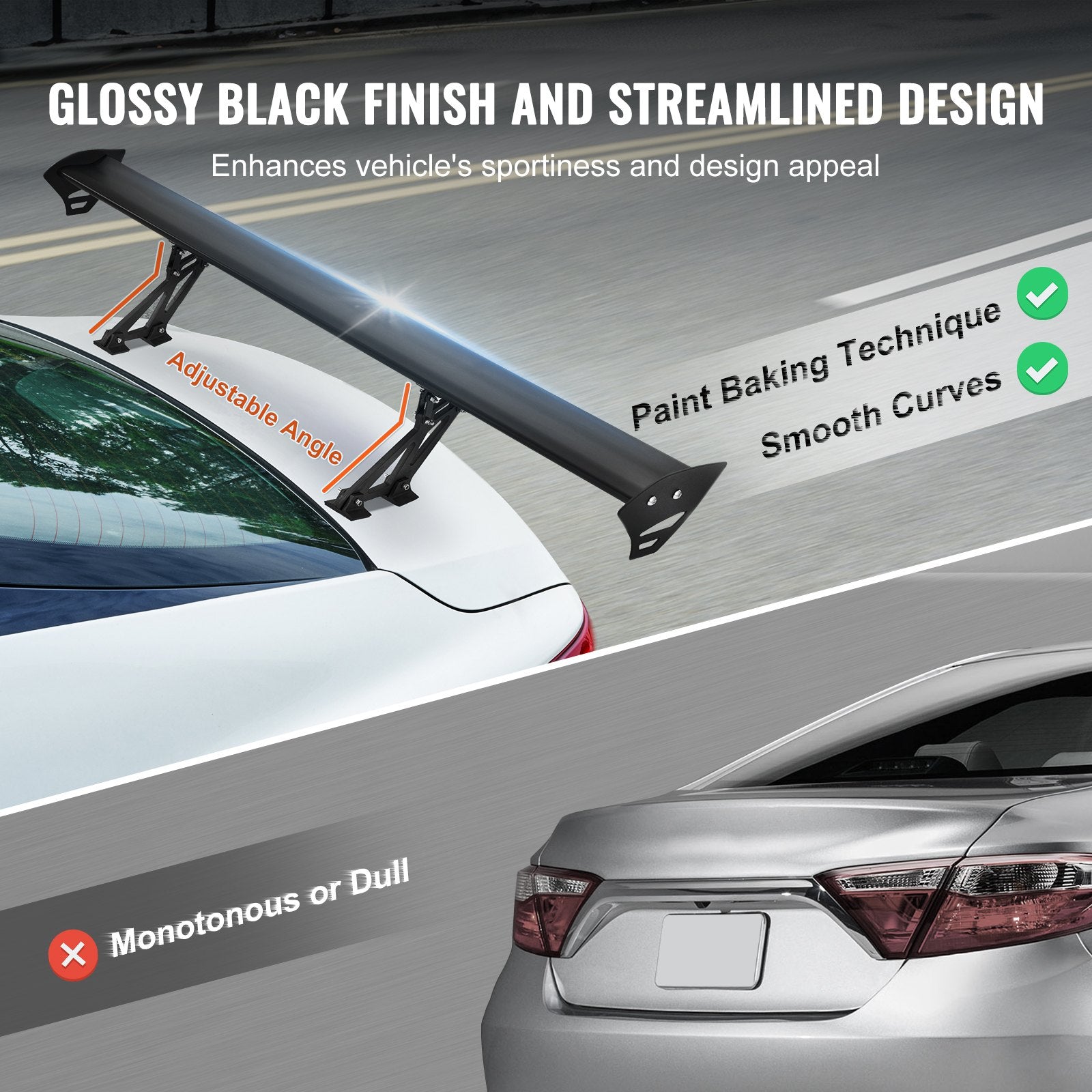 VEVOR Universal Rear Spoiler GT Style Adjustable Trunk Wing Car Racing 43.3''