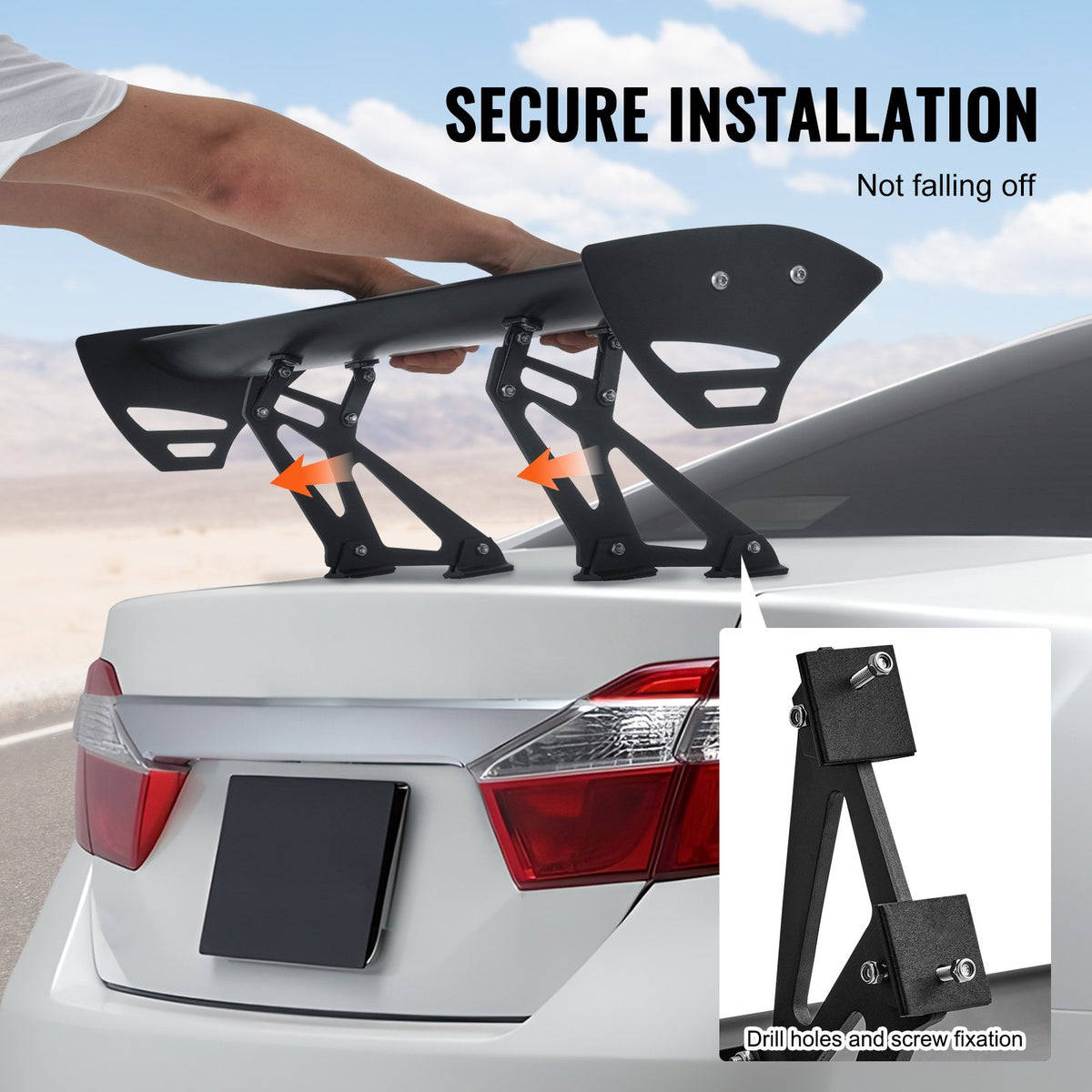 VEVOR Universal Rear Spoiler GT Style Adjustable Trunk Wing Car Racing 43.3''