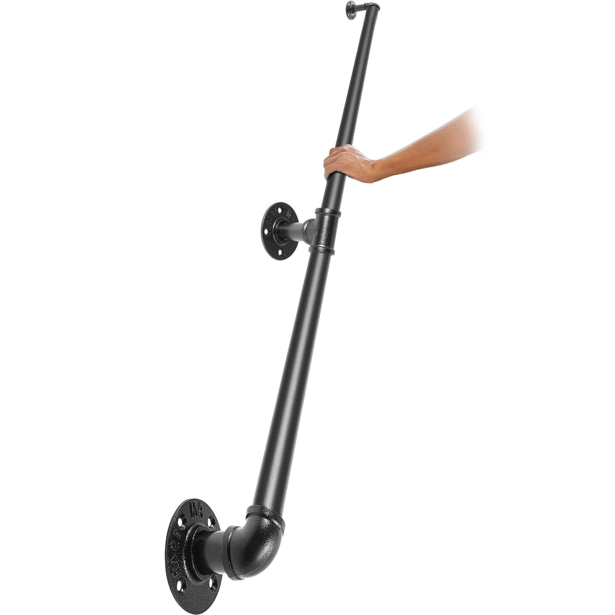 VEVOR Pipe Stair Handrail, 1.8m Staircase Handrail, 200KG Load Capacity Carbon Steel Pipe Handrail, Industrial Pipe Handrail with Wall Mount Support, Round Corner Wall Handrailings for Indoor, Outdoor