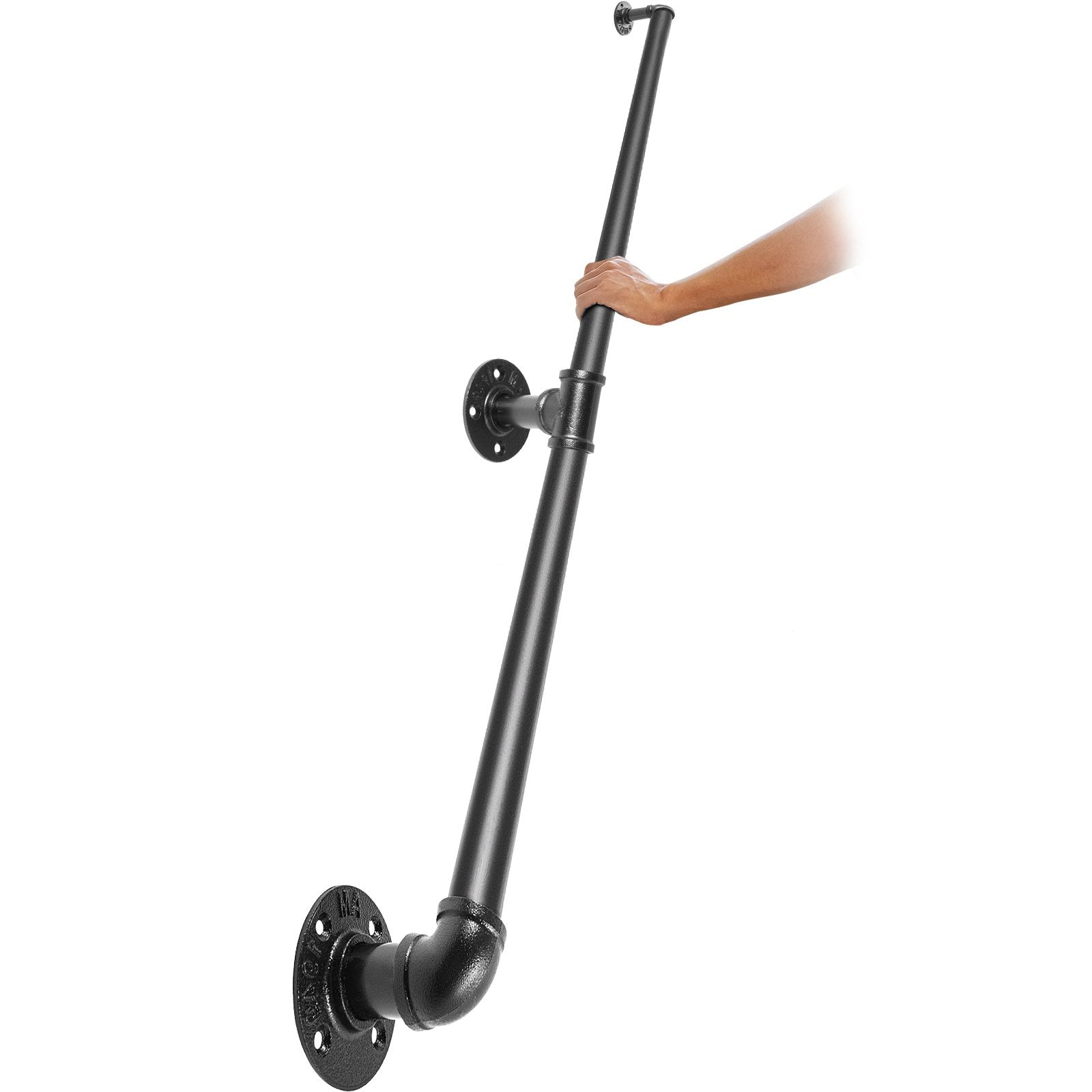 VEVOR Pipe Stair Handrail, 1.8m Staircase Handrail, 200KG Load Capacity Carbon Steel Pipe Handrail, Industrial Pipe Handrail with Wall Mount Support, Round Corner Wall Handrailings for Indoor, Outdoor