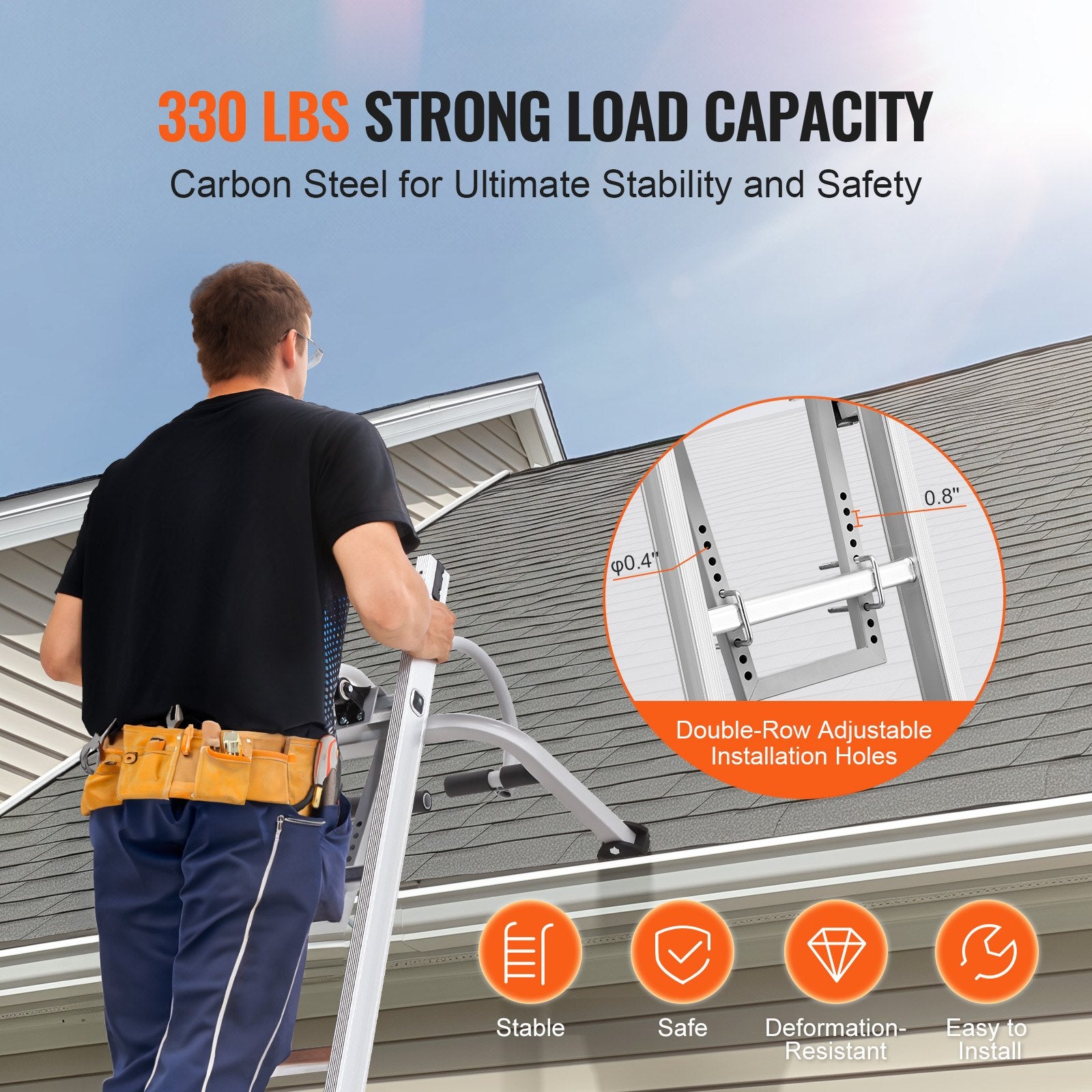 VEVOR Ladder Stabilizer, 2 in 1 Extension Wall Ladder Standoff Hook, Roof Ridge Ladder Accessories Both Horizontally and Vertically, Heavy-duty Steel Rubber Grip T-Bar, Quick Access to Steep Roofs