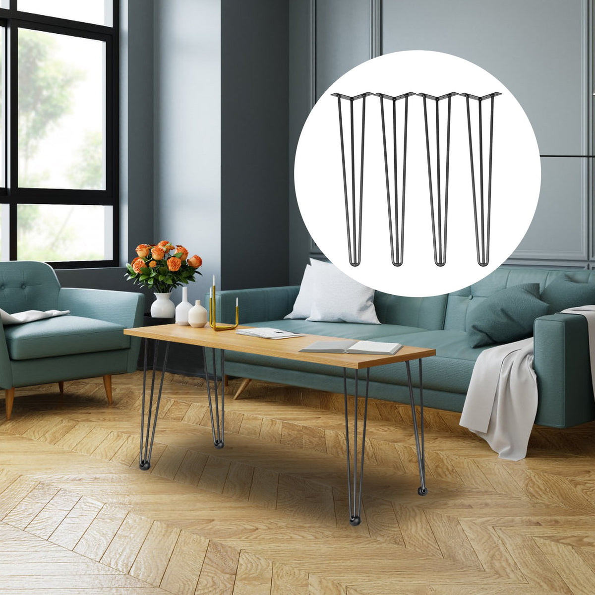 VEVOR Hairpin Table Legs 28 inch, Set of 4 DIY Desk Table Legs 3 Rods Heavy Duty