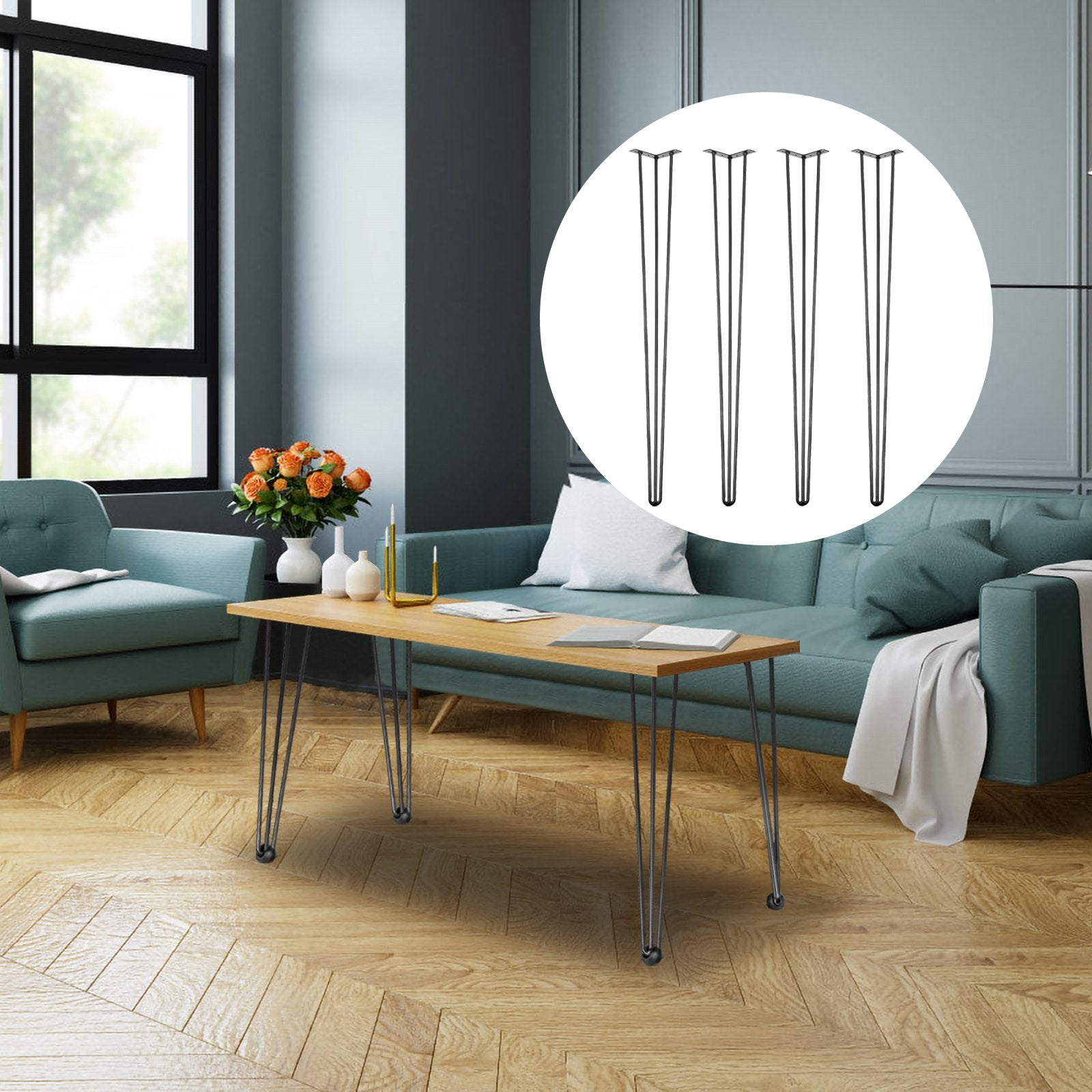 VEVOR Hairpin Table Legs 40 inch, Set of 4 DIY Desk Table Legs 3 Rods Heavy Duty