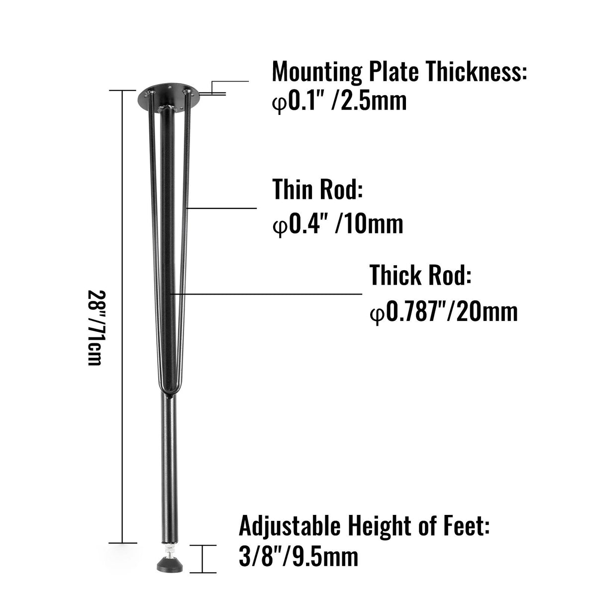 VEVOR Hairpin Table Legs Metal Coffee Table Legs Desk 28&quot; Height 3-Rod Set of 4