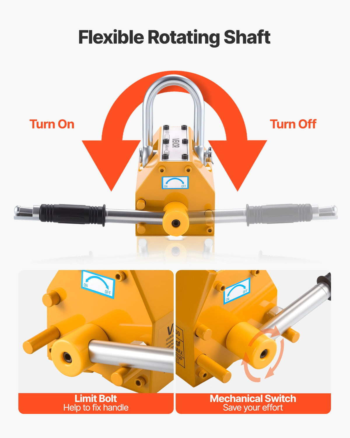 VEVOR Permanent Magnetic Lifter, 600 kg Pulling Capacity, Heavy Duty N42 Neodymium Lifting Magnet with Release Handle and Steel Hook, Used in Shop Crane and Hoist, for Lifting Plate Steel, Board