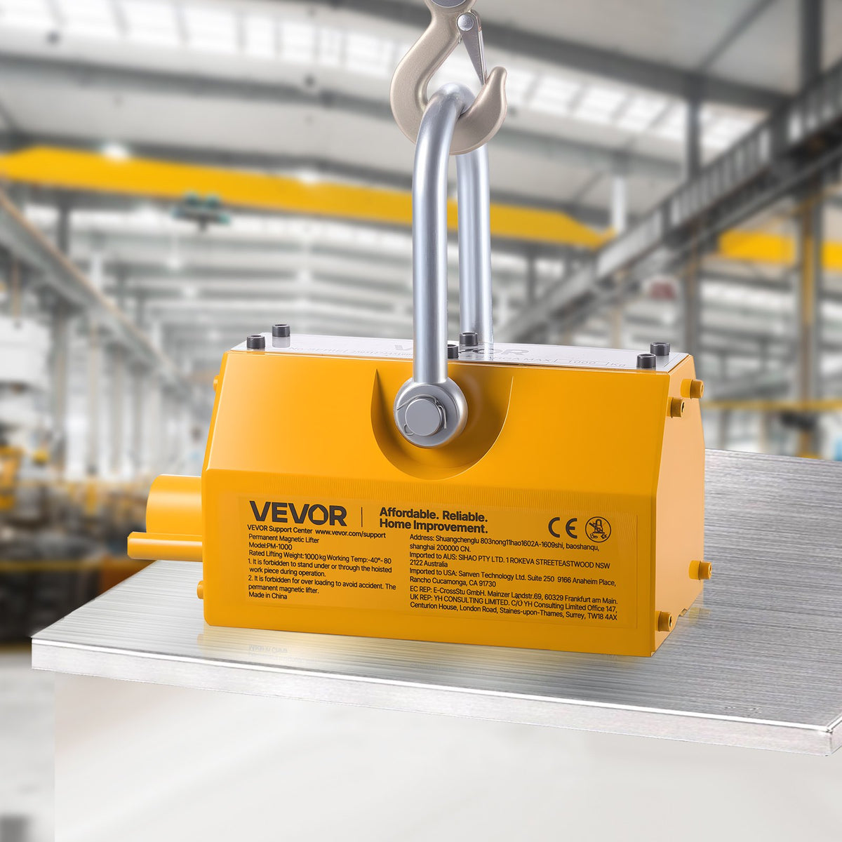 VEVOR Permanent Magnetic Lifter, 1000 kg Pulling Capacity, Heavy Duty N42 Neodymium Lifting Magnet with Release Handle and Steel Hook, Used in Shop Crane and Hoist, for Lifting Plate Steel, Board