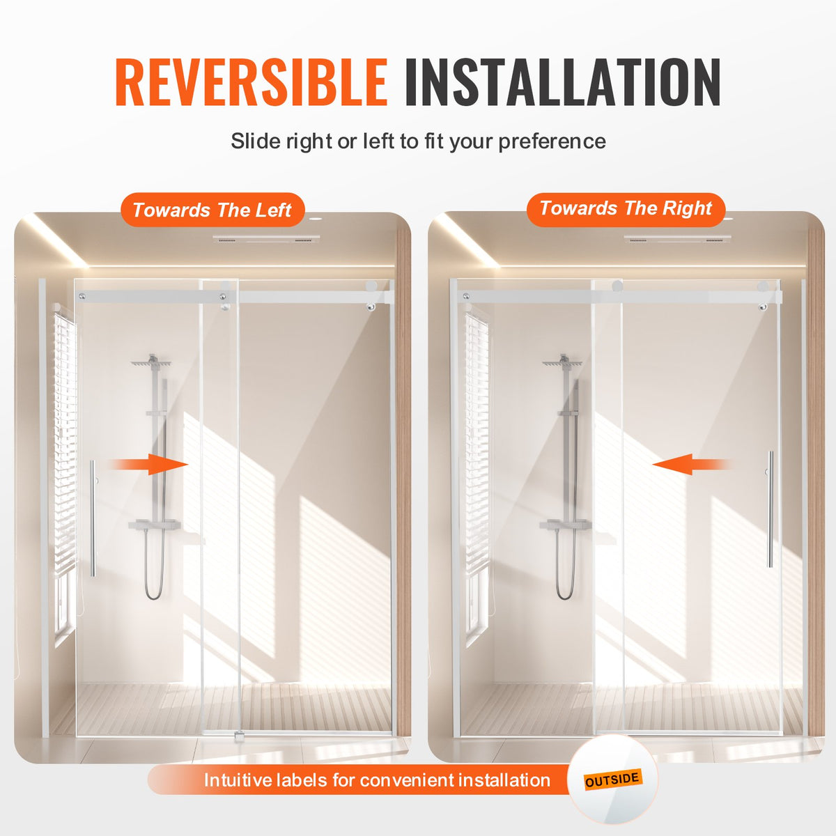 VEVOR Frameless Shower Door 58-59" x 75" SGCC Tempered Glass 5/16" Chrome